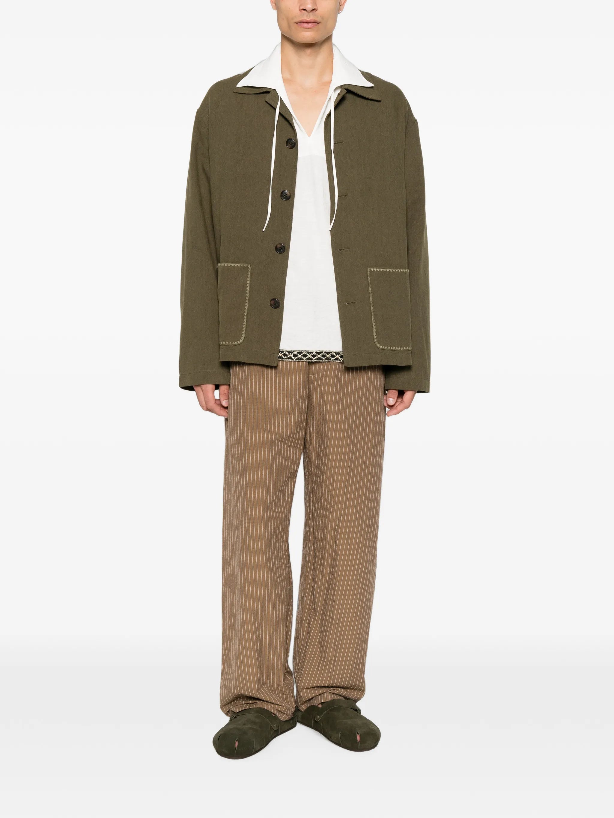 palm-embroidered patch-pocket overshirt