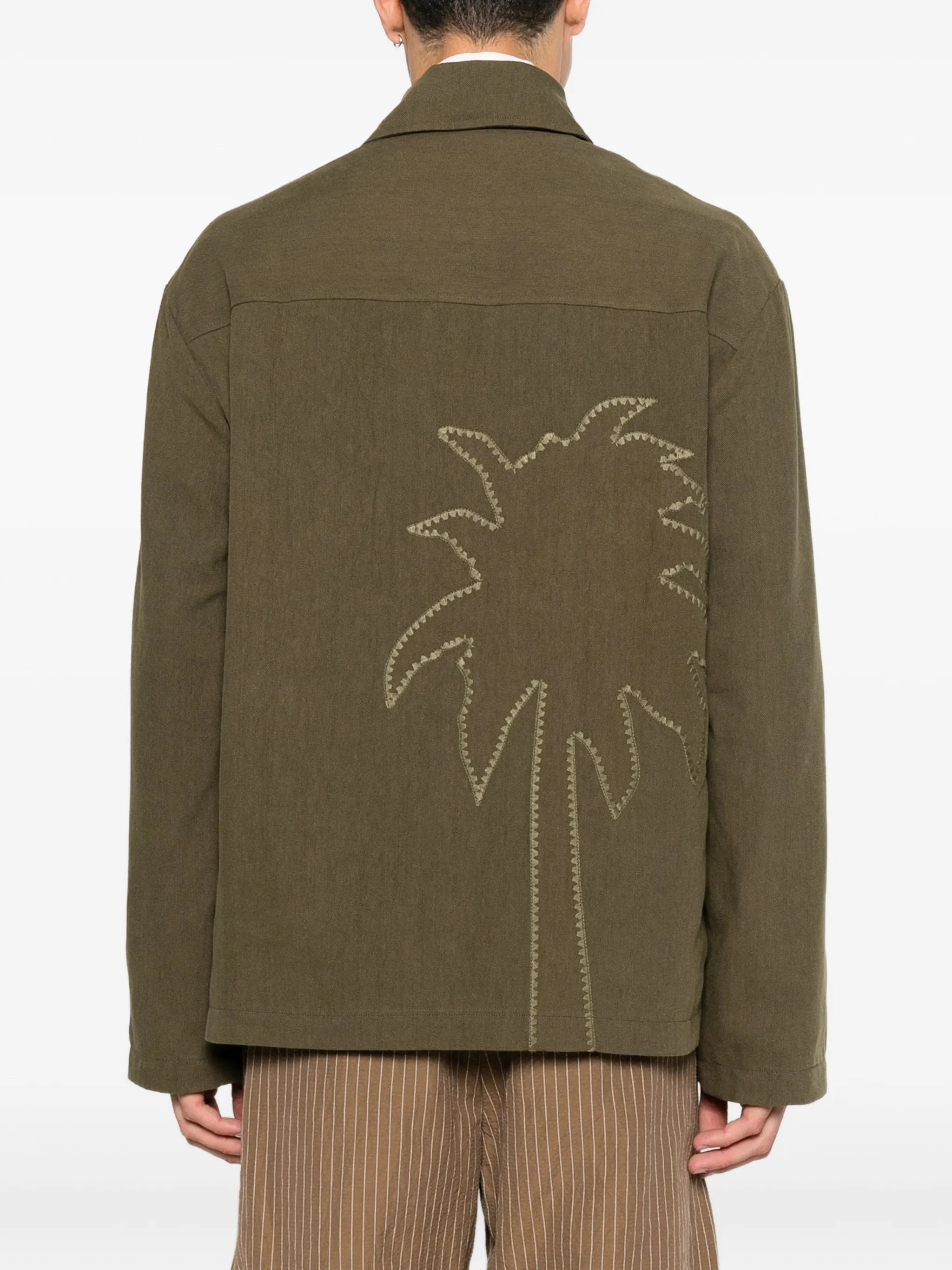 palm-embroidered patch-pocket overshirt