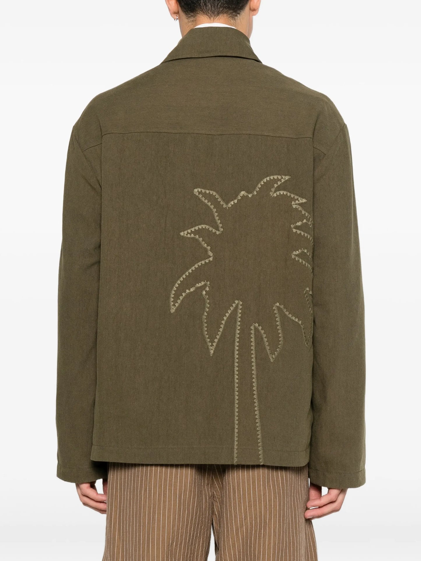 palm-embroidered patch-pocket overshirt