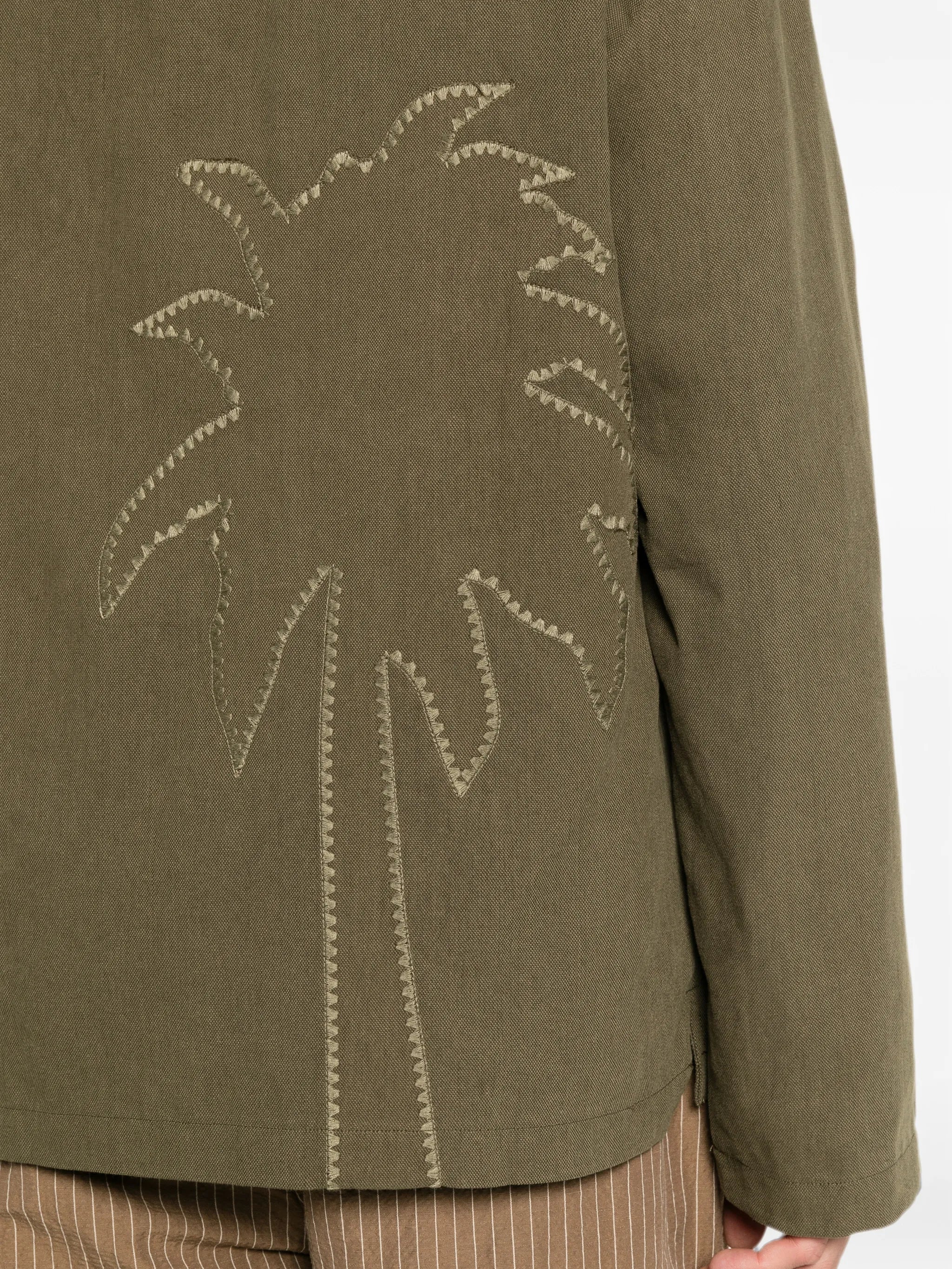 palm-embroidered patch-pocket overshirt