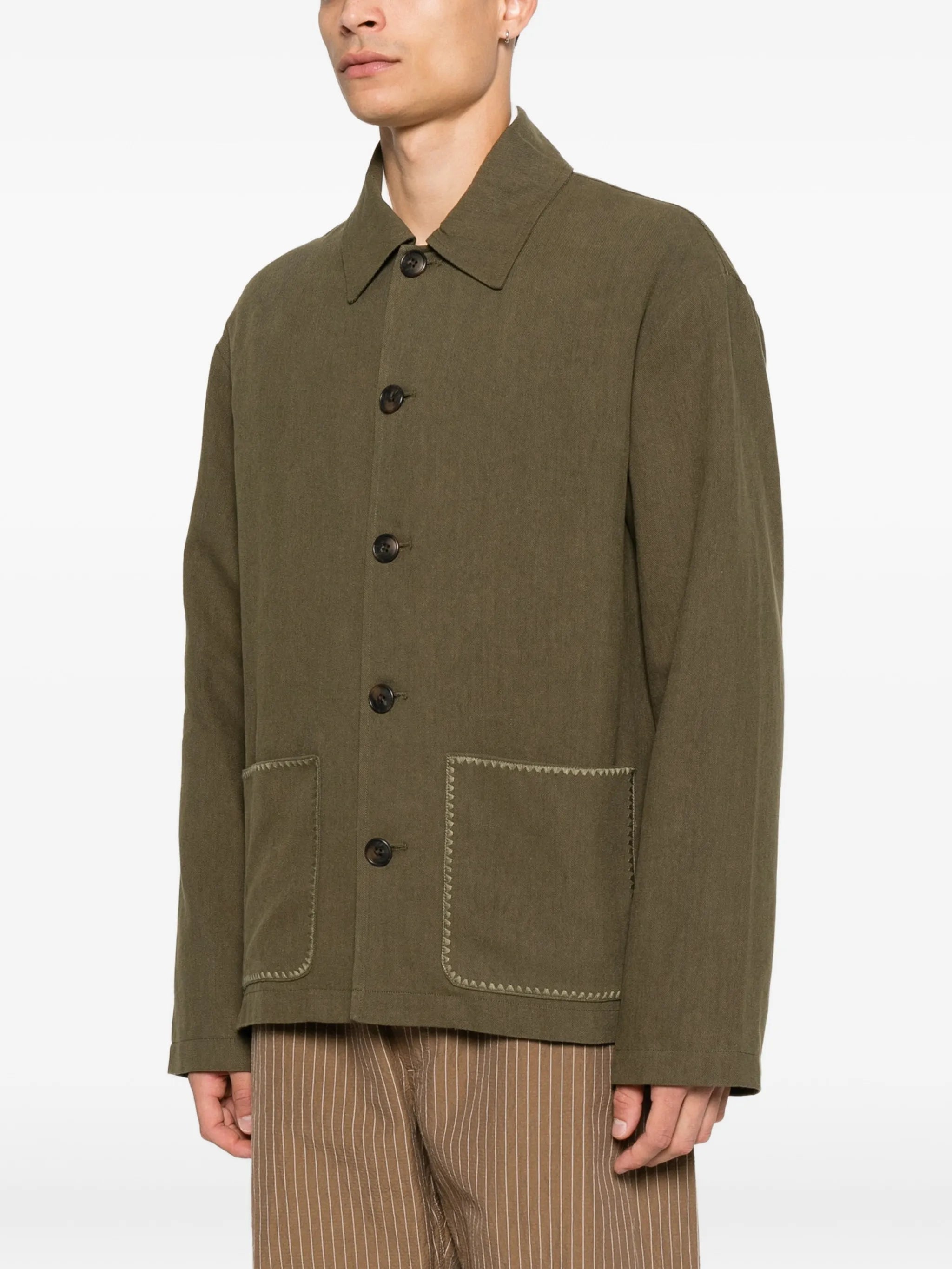 palm-embroidered patch-pocket overshirt