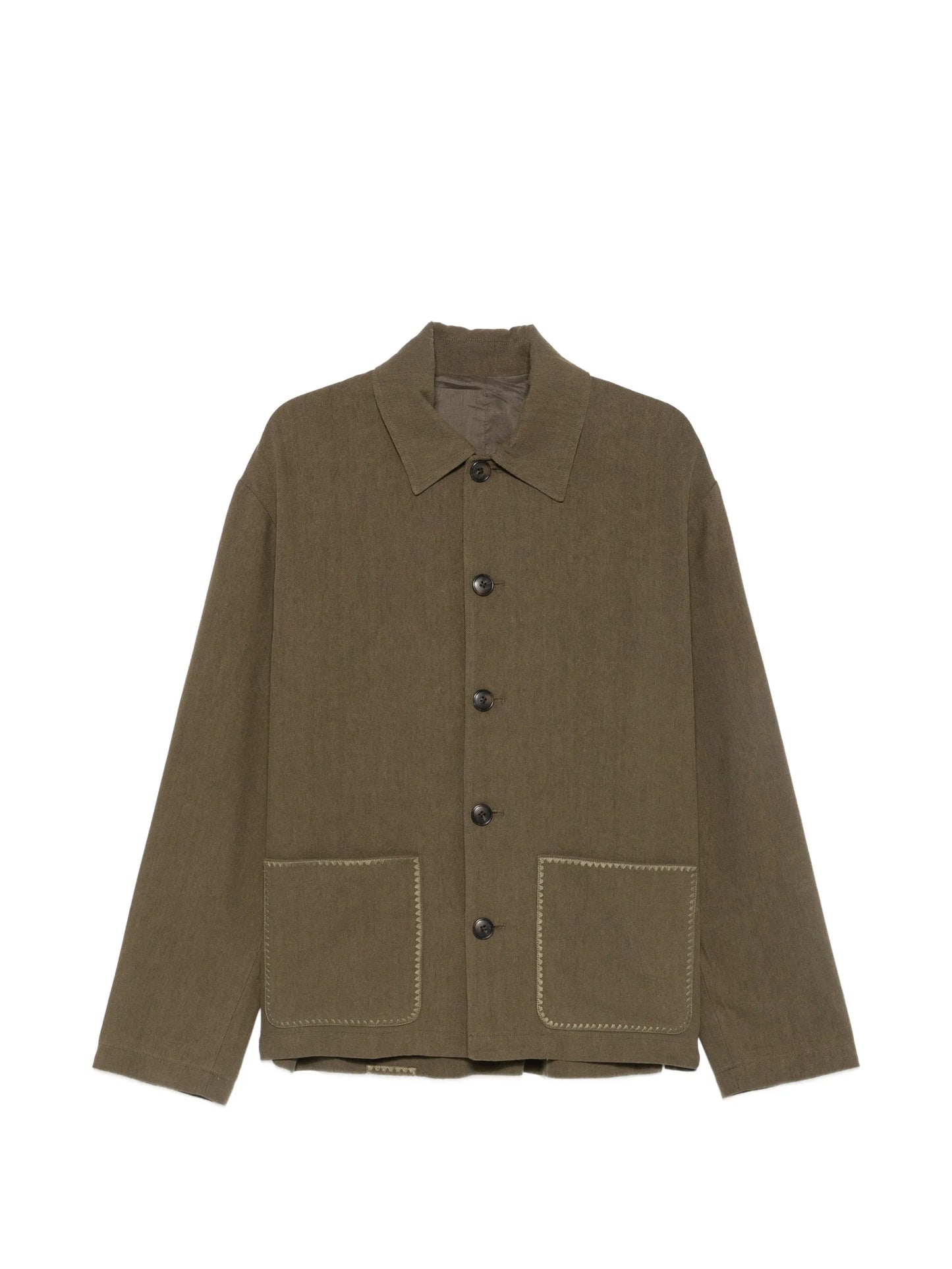 palm-embroidered patch-pocket overshirt