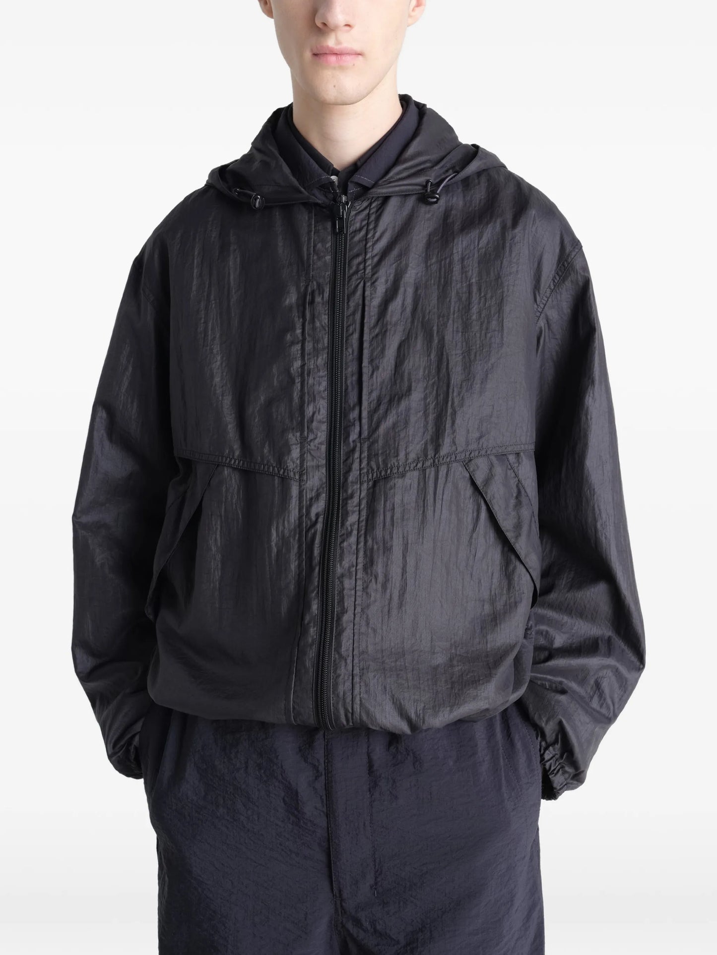 hooded zip-up windbreaker