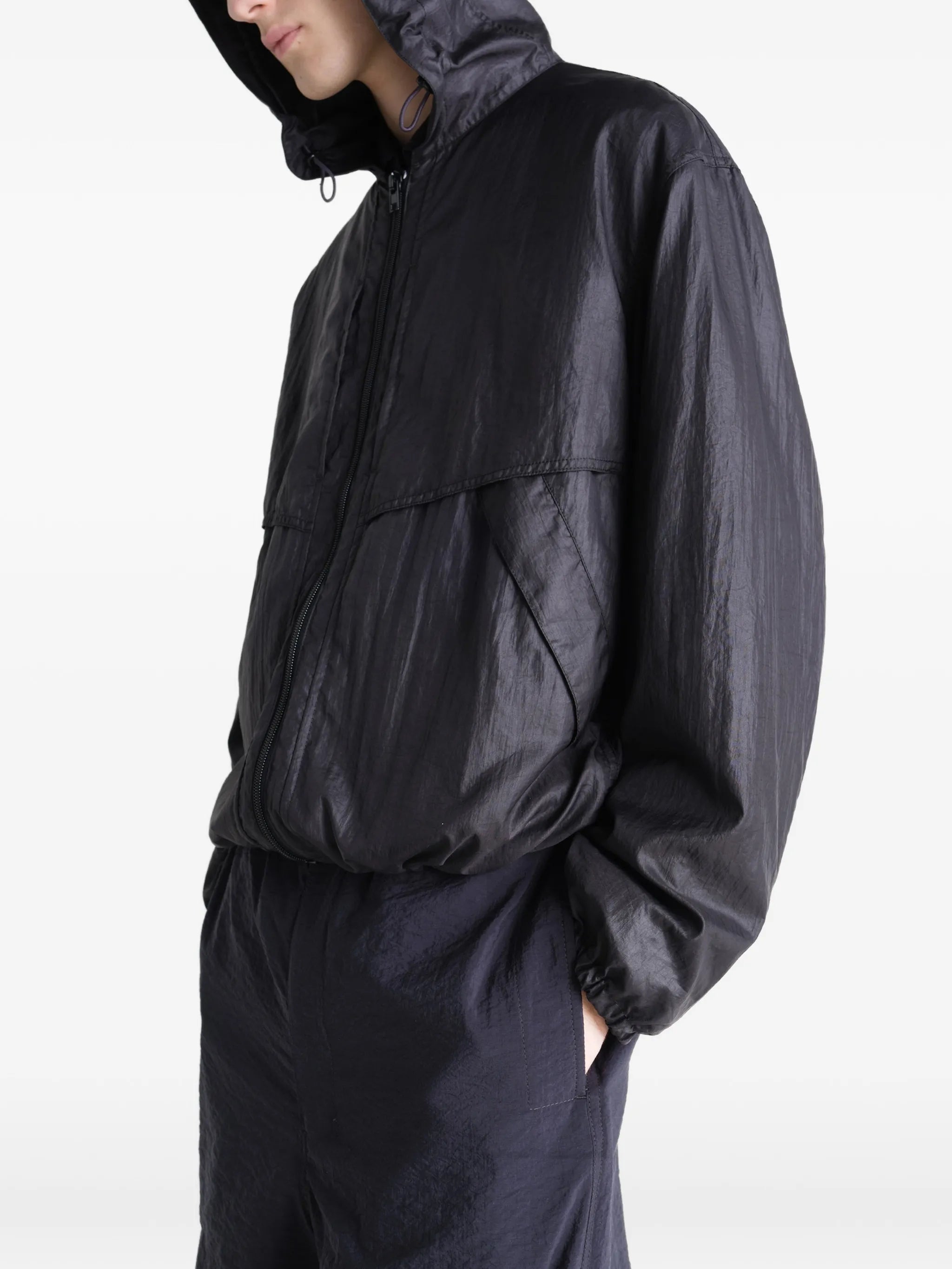 hooded zip-up windbreaker