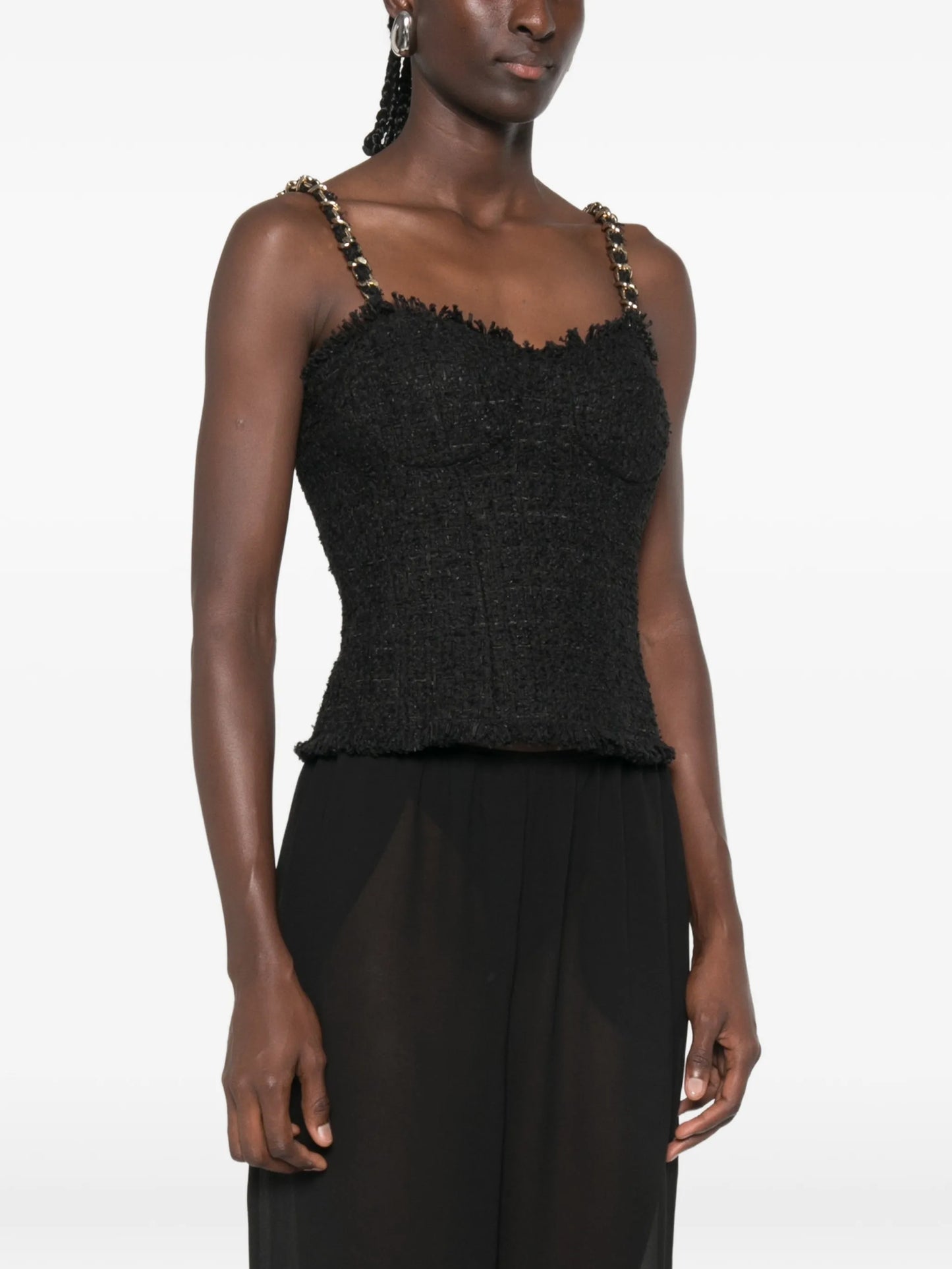 chain-strap tweed top