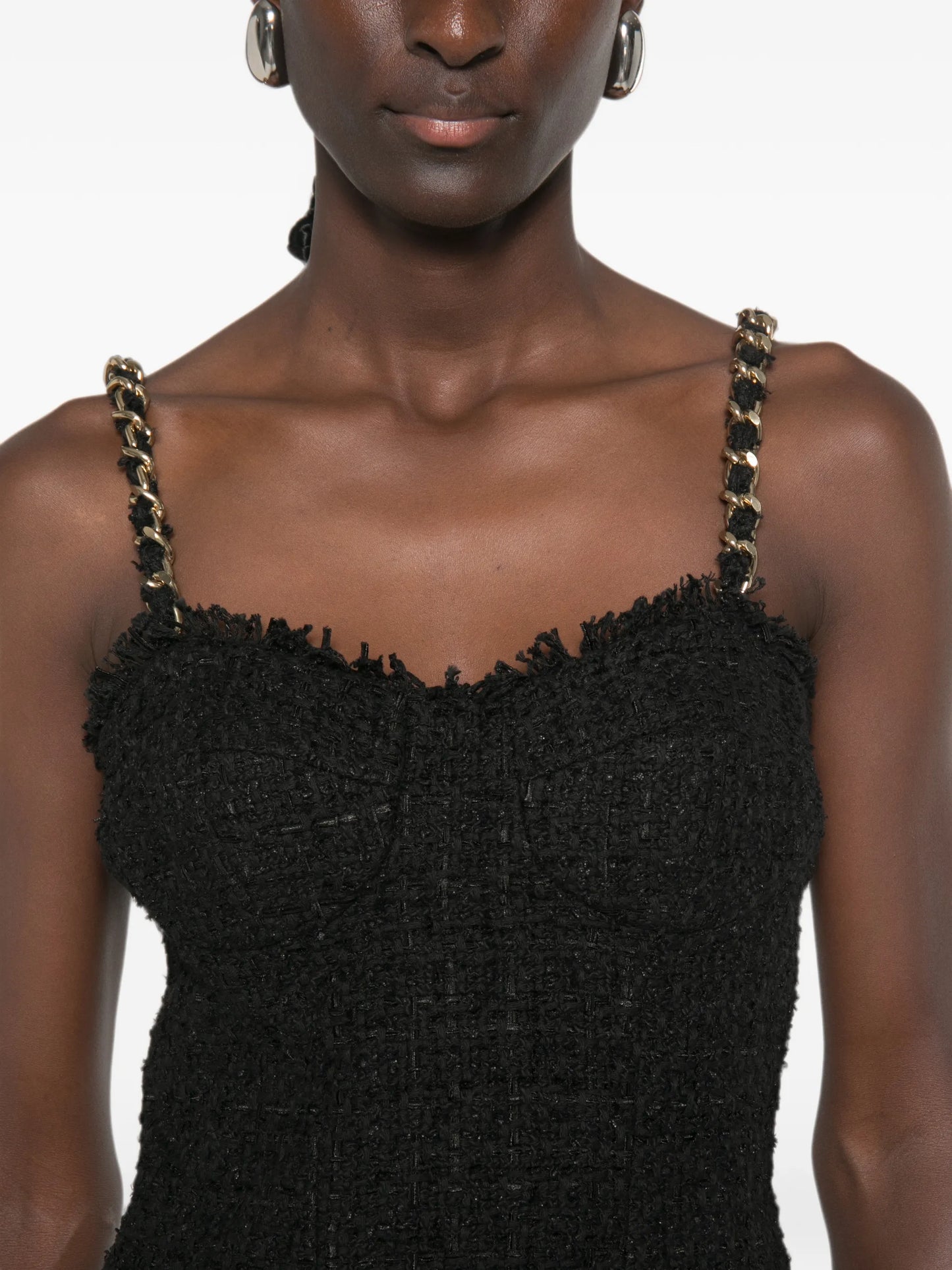 chain-strap tweed top