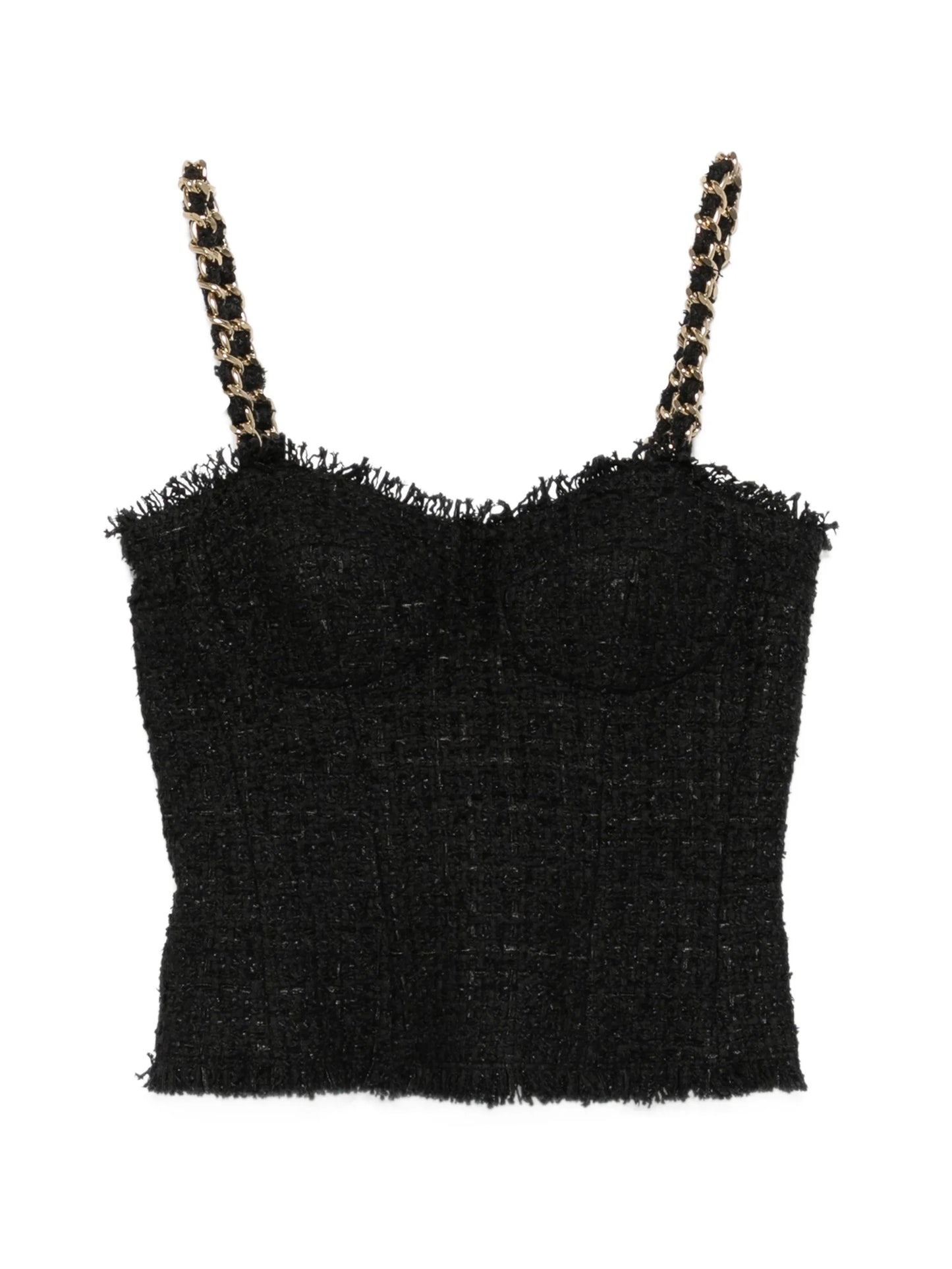 sleeveless tweed chain-link strap top