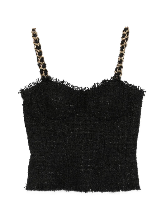 sleeveless tweed chain-link strap top