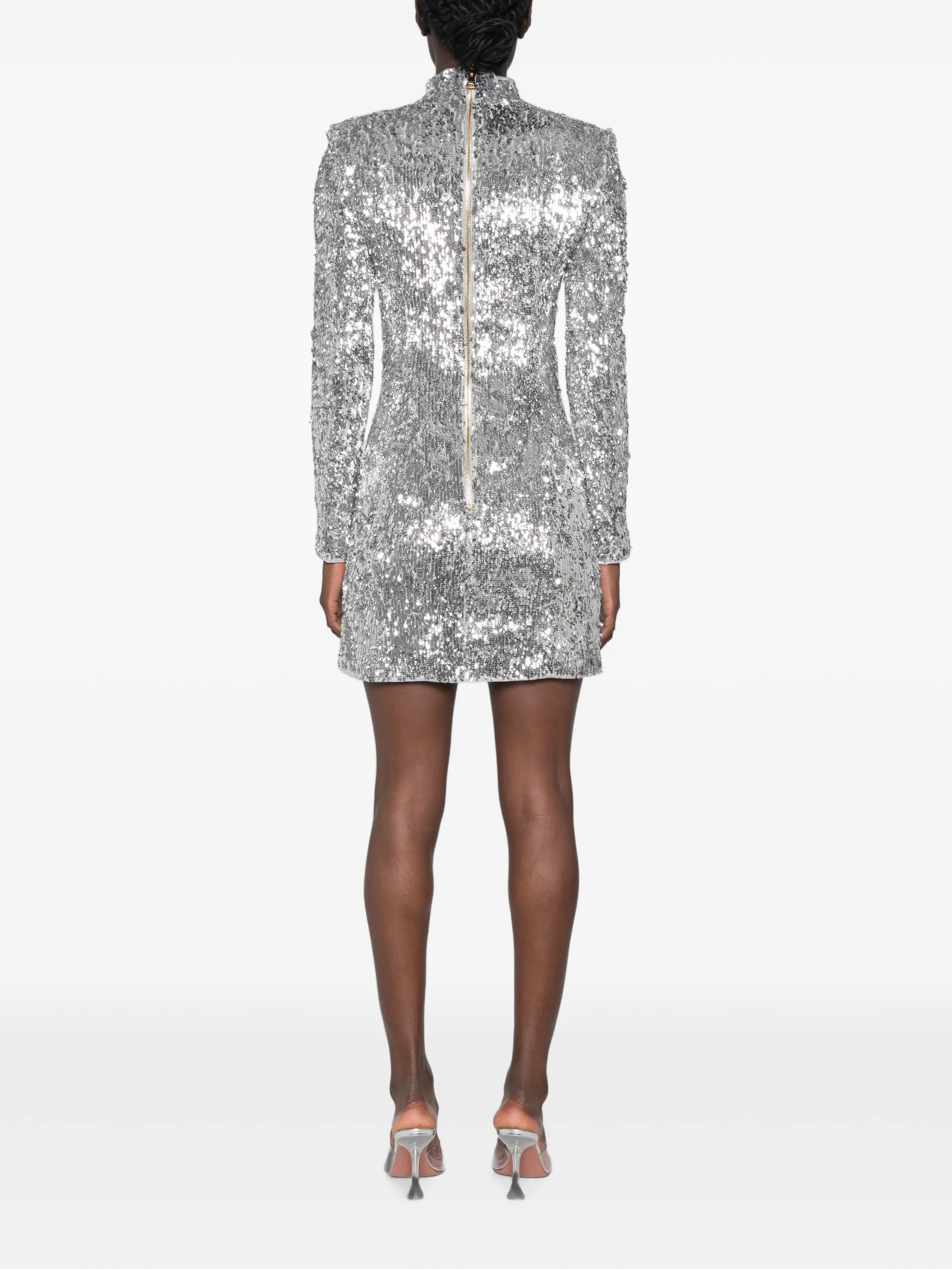 sequin-embellished high-neck mini dress