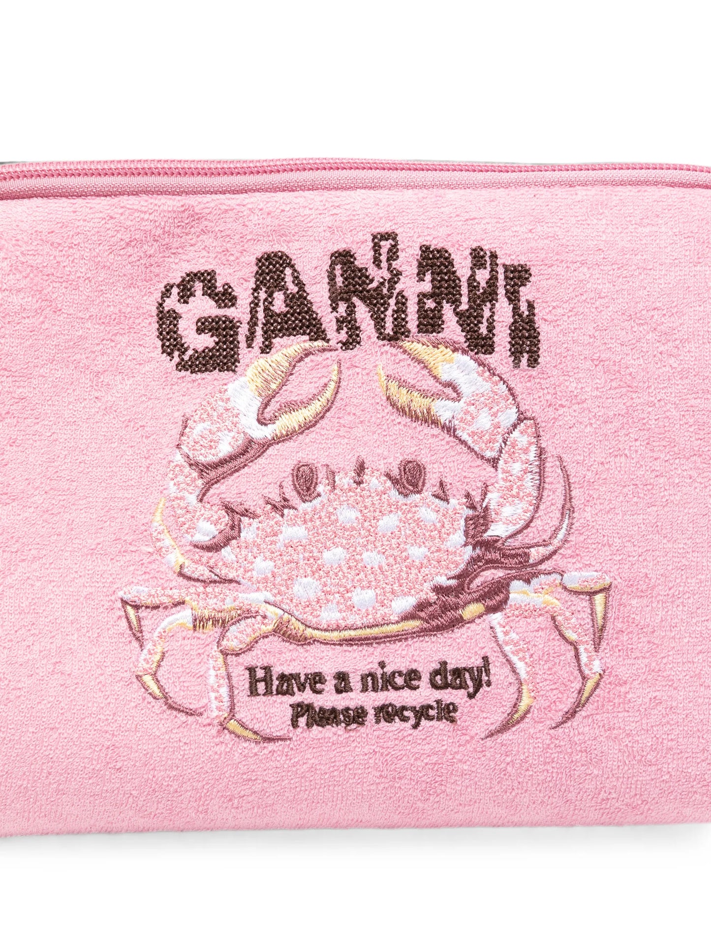 crab-embroidery terry-cloth bikini pouch