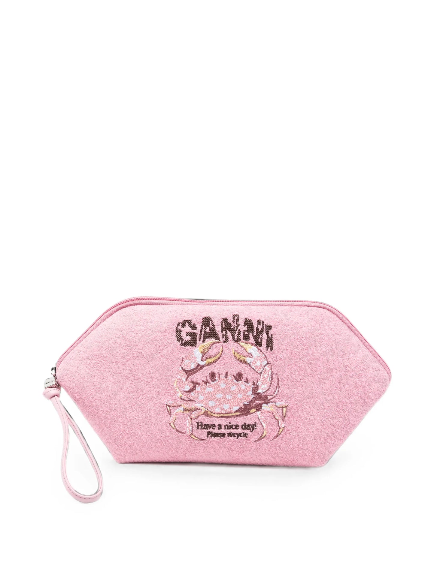 crab-embroidery terry-cloth bikini pouch