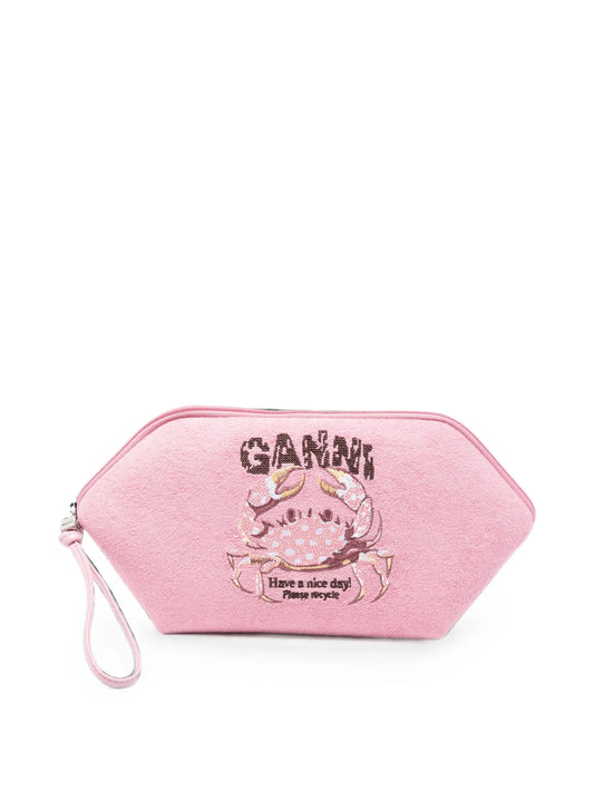 crab-embroidery terry-cloth bikini pouch