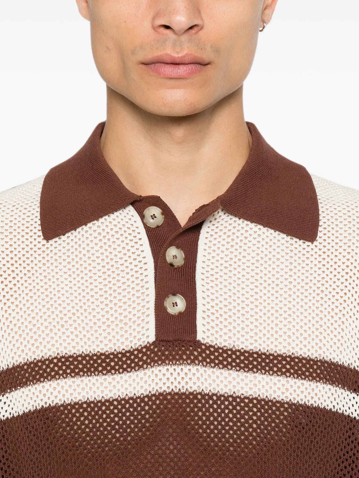 open-weave striped polo shirt