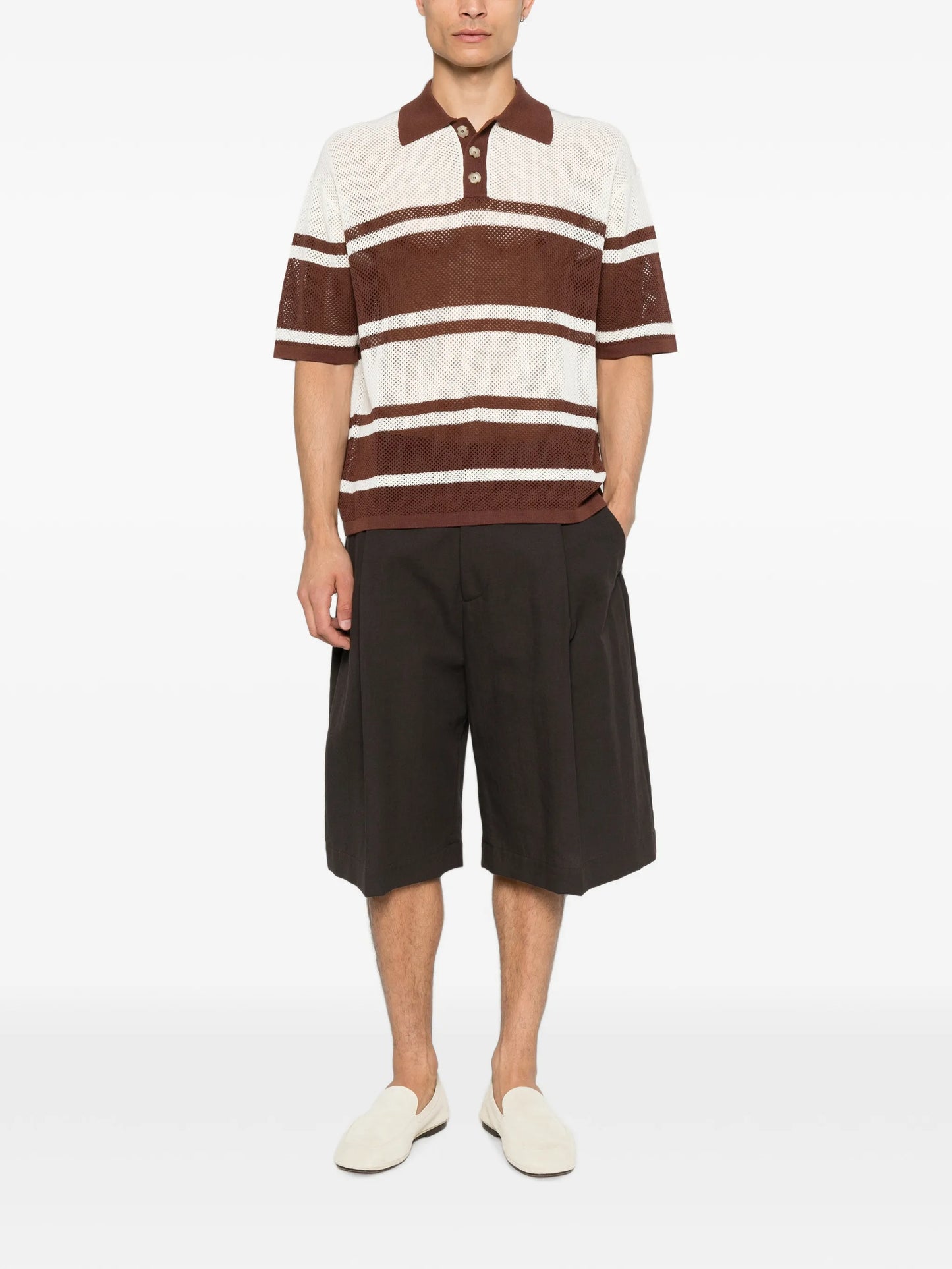 open-weave striped polo shirt