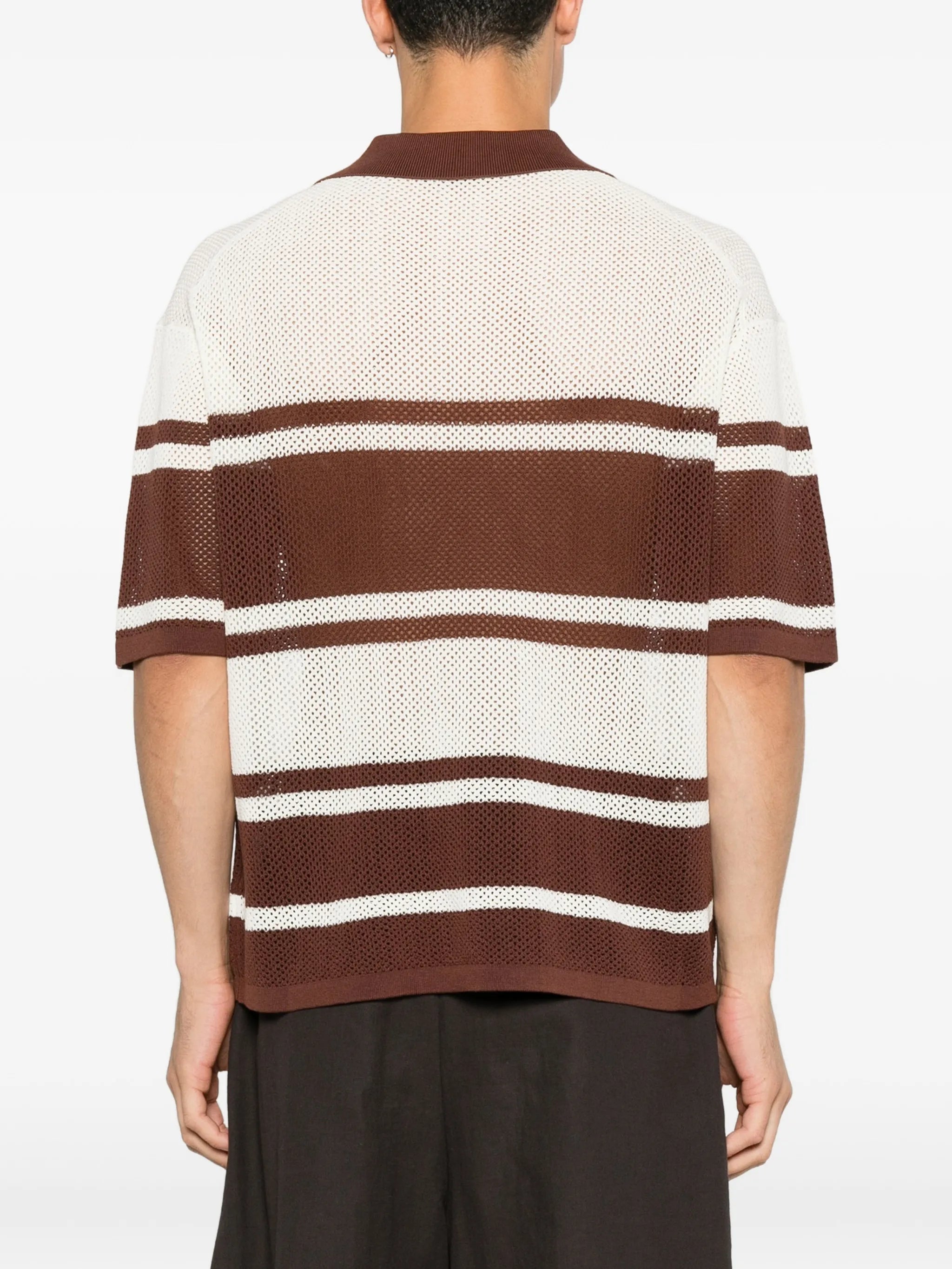 open-weave striped polo shirt