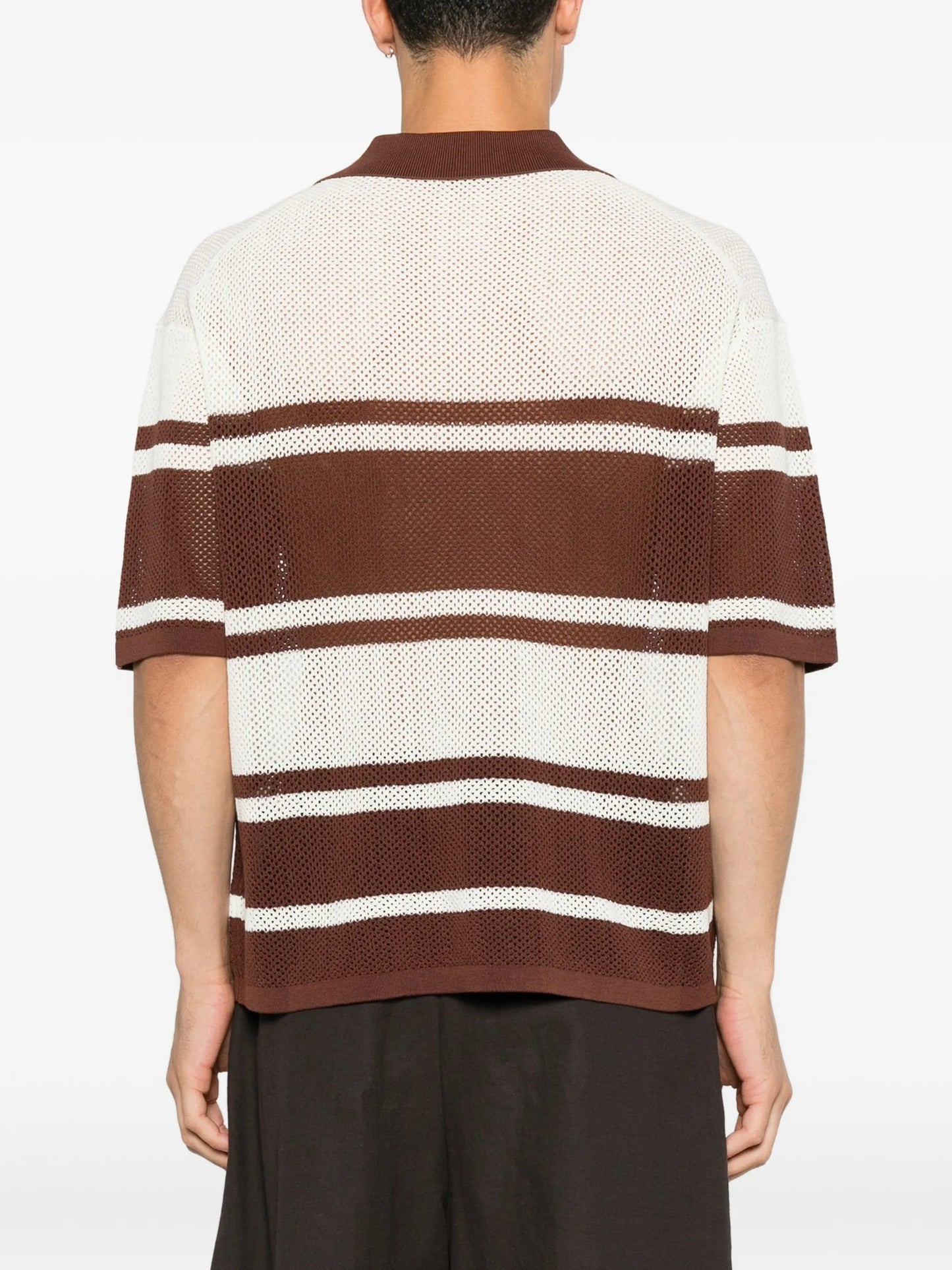 open-weave striped polo shirt