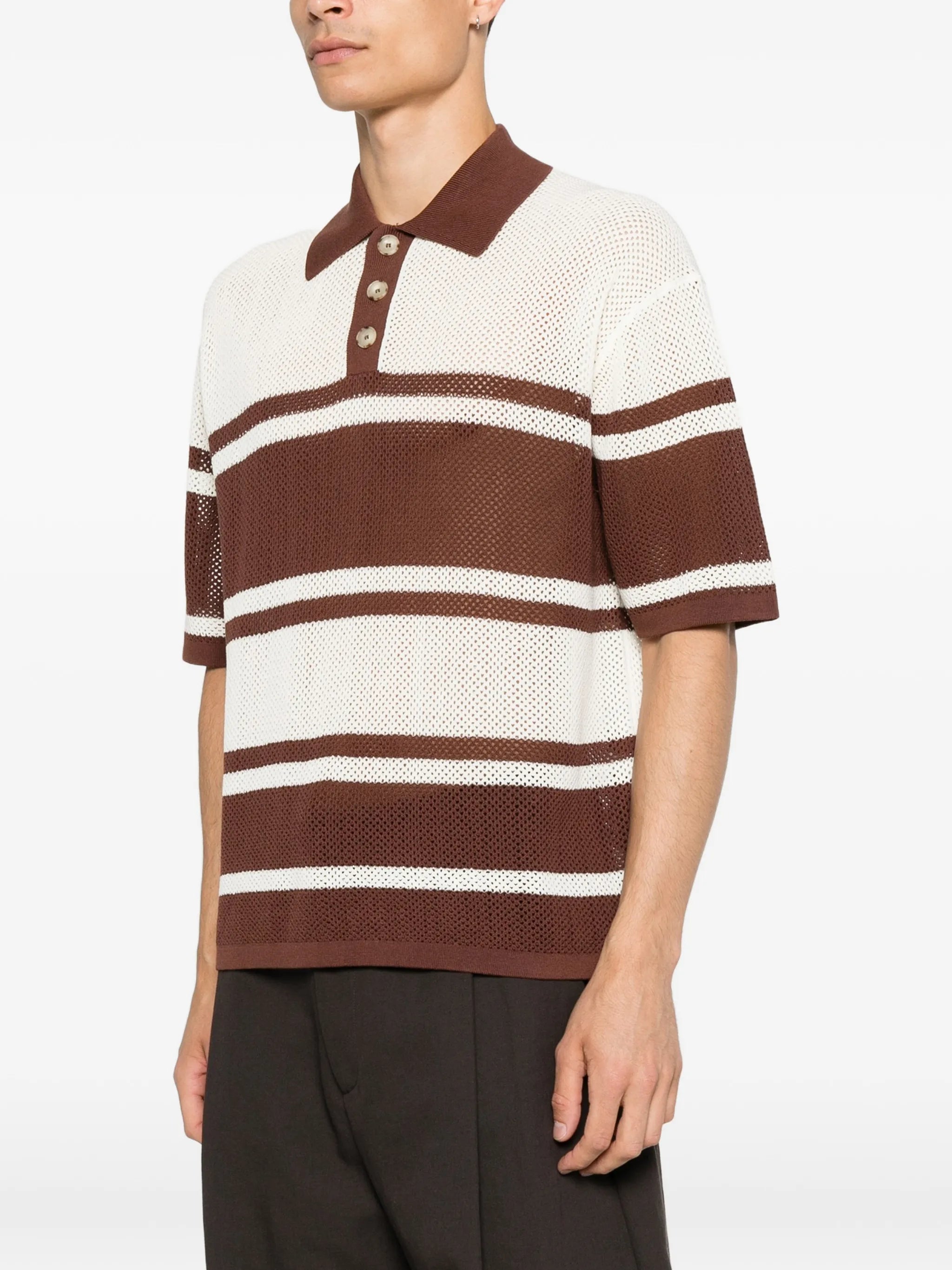 open-weave striped polo shirt