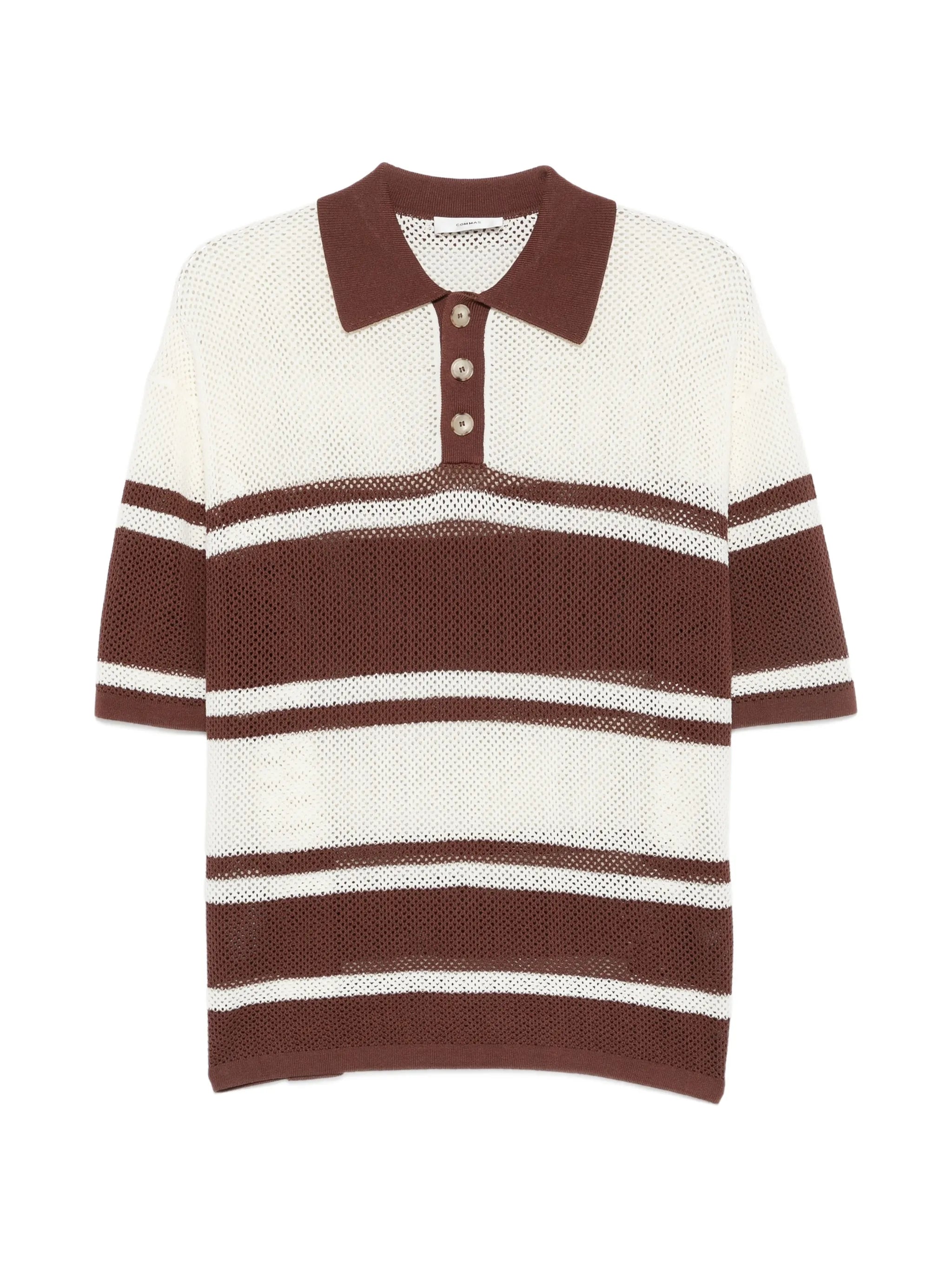 open-weave striped polo shirt