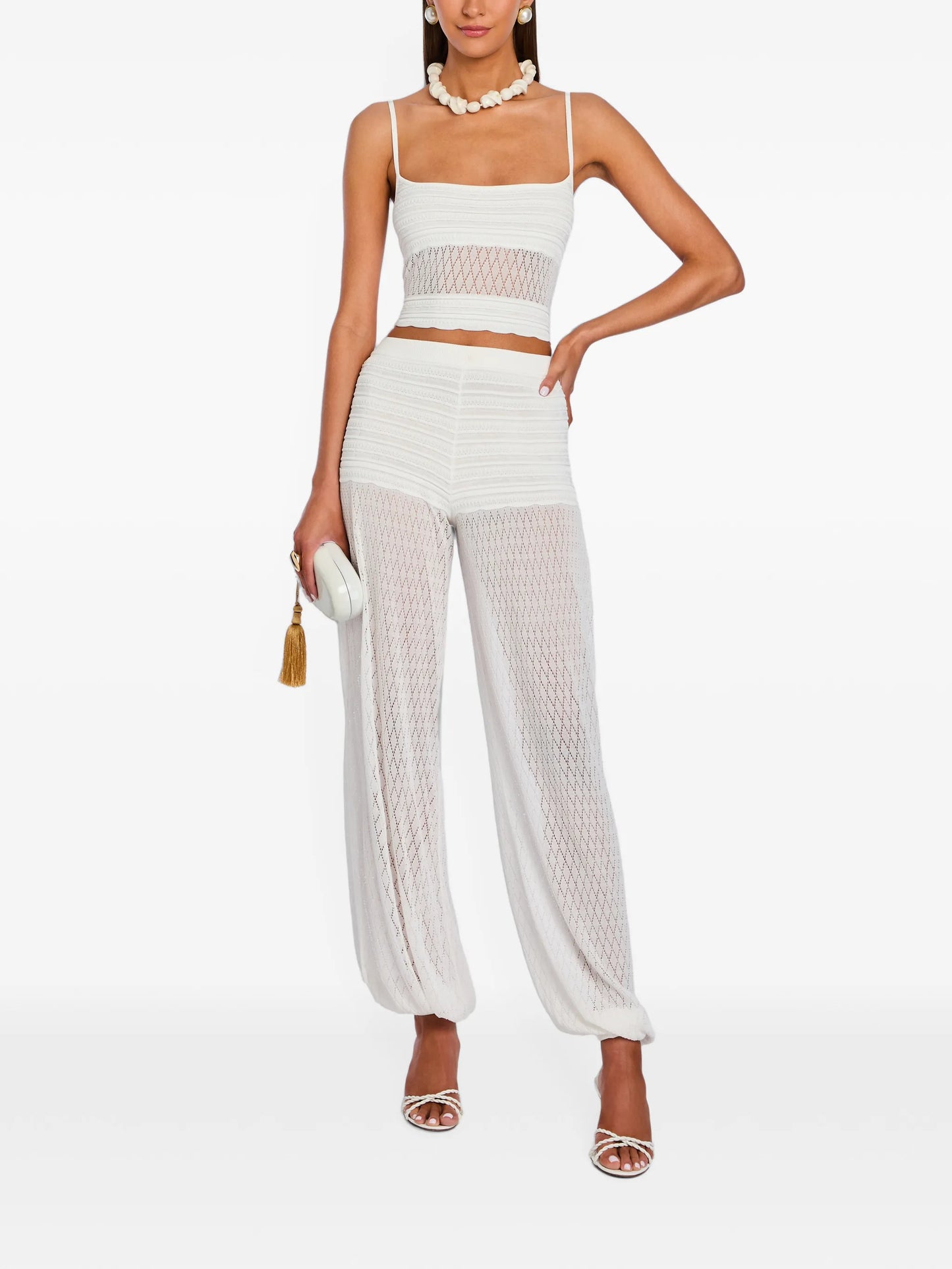 Devyn pointelle-knit trousers