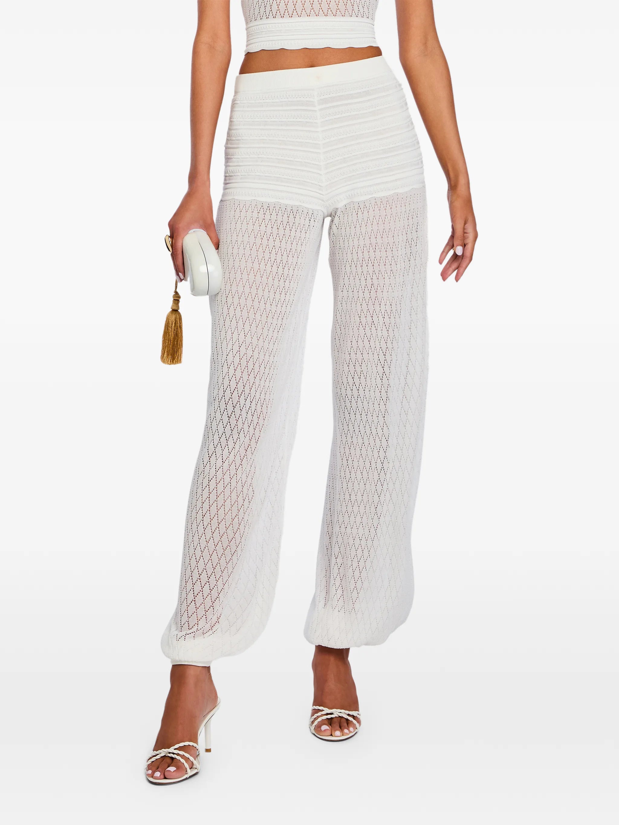 Devyn pointelle-knit trousers