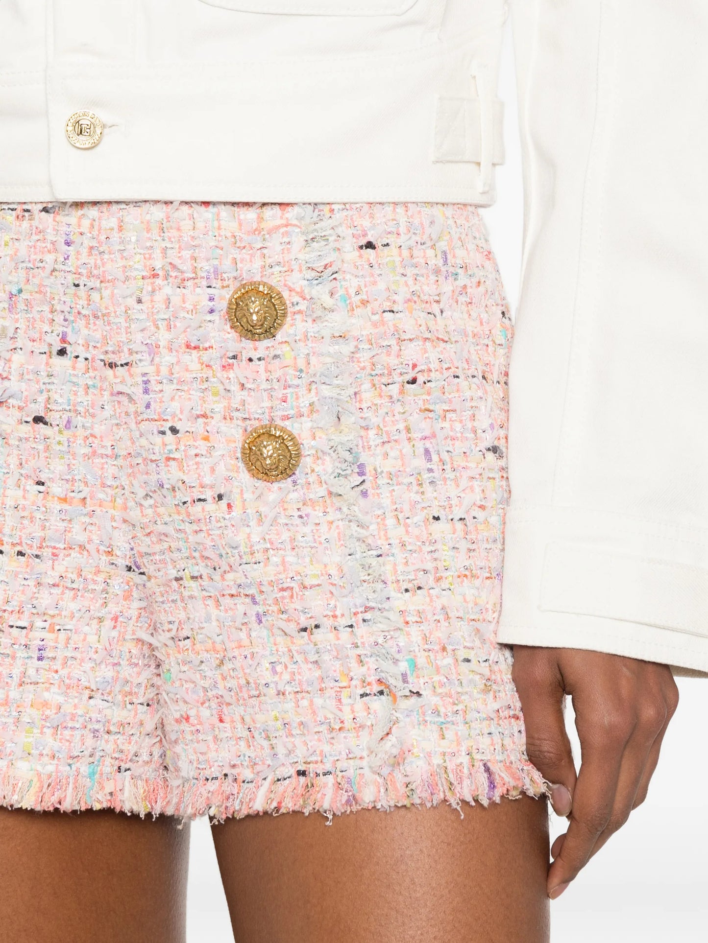 button-embellished tweed shorts