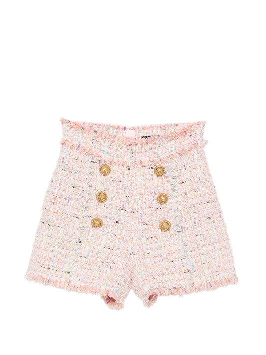 button-embellished tweed shorts