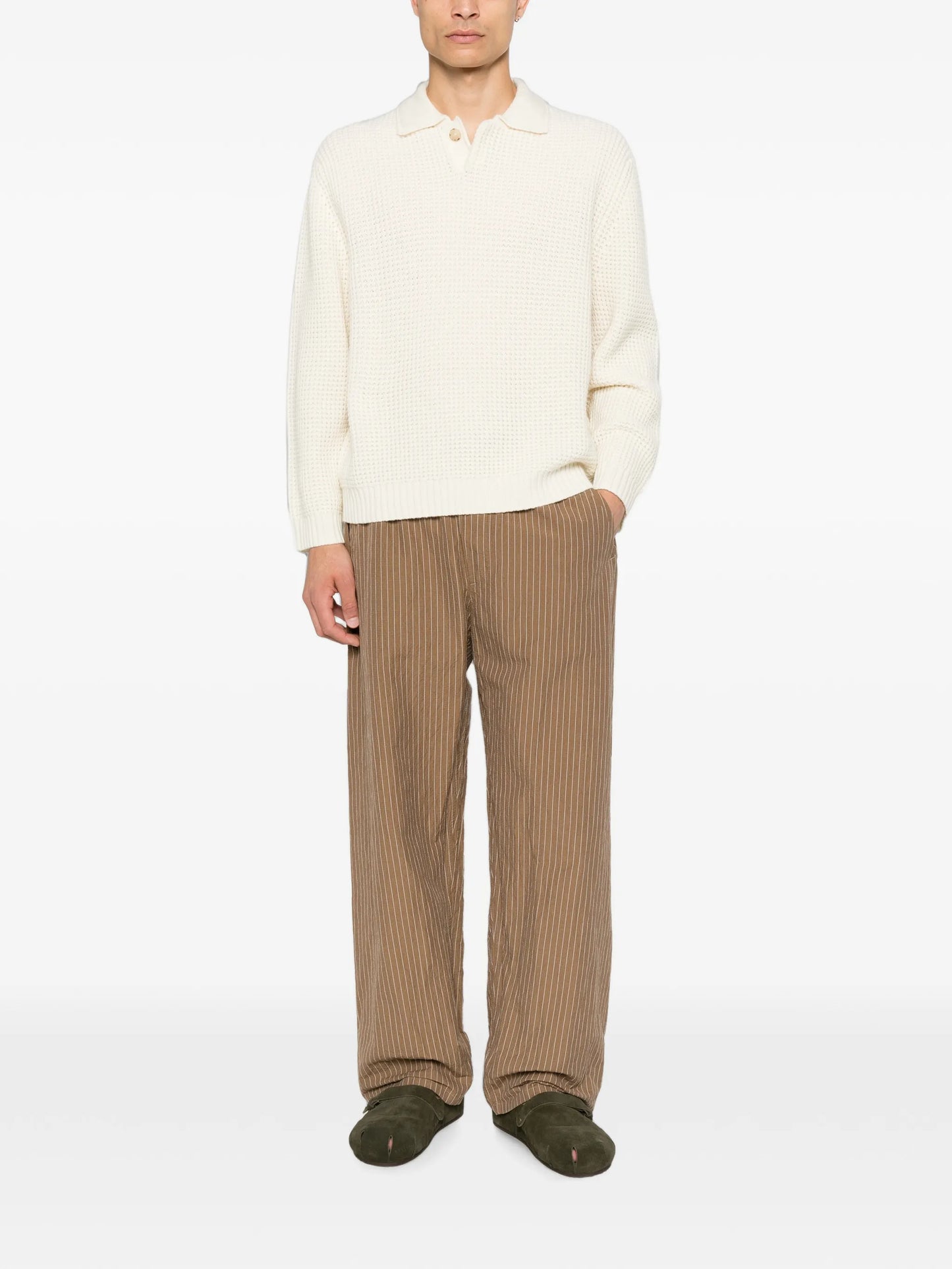 waffle-knit buttoned sweater