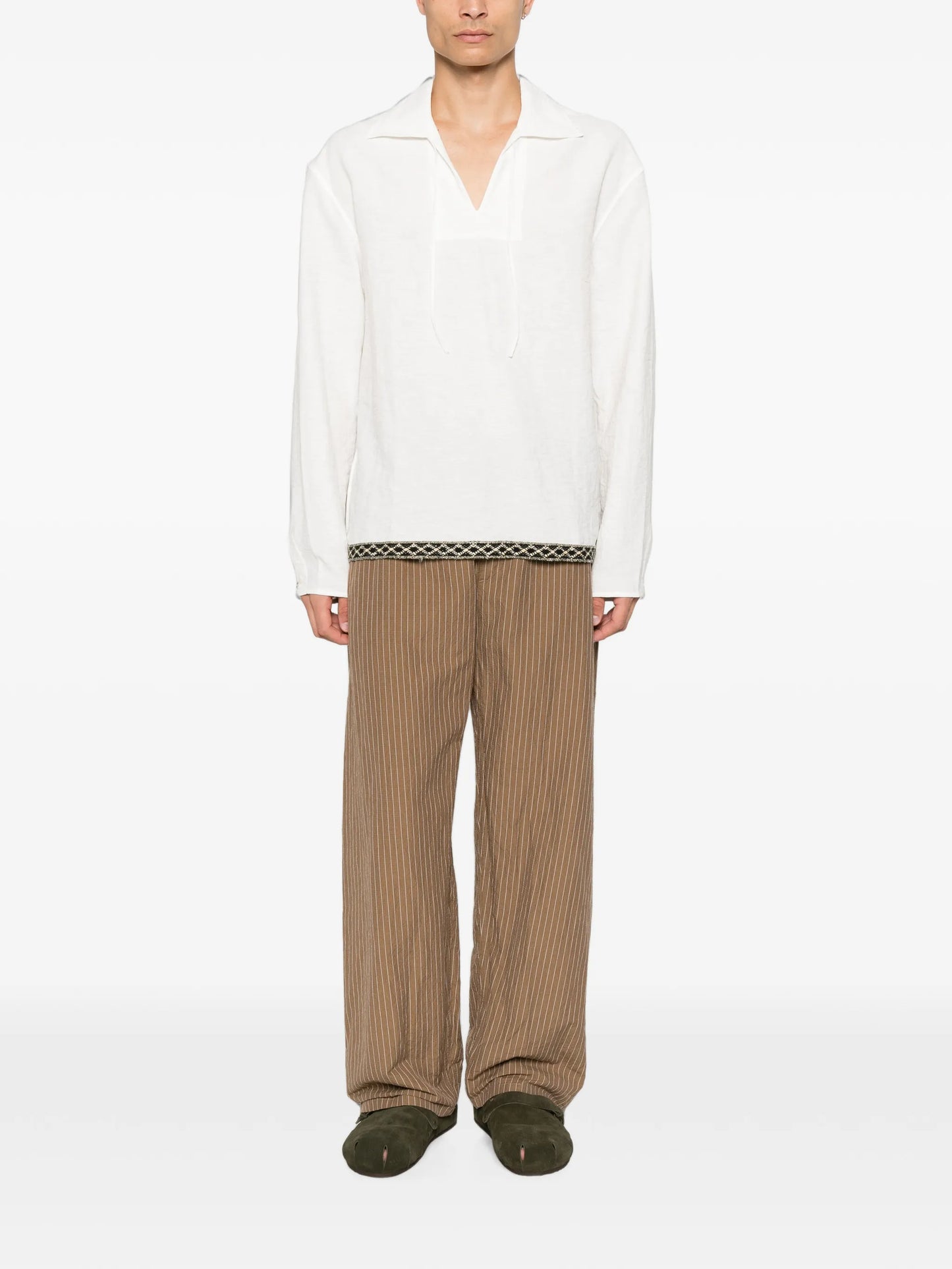 embroidered-trim front-tie shirt