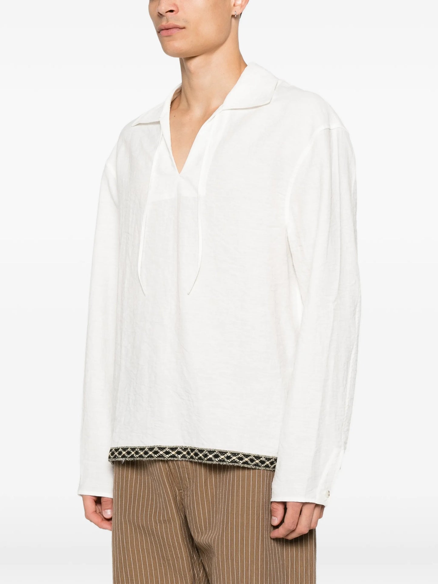 embroidered-trim front-tie shirt