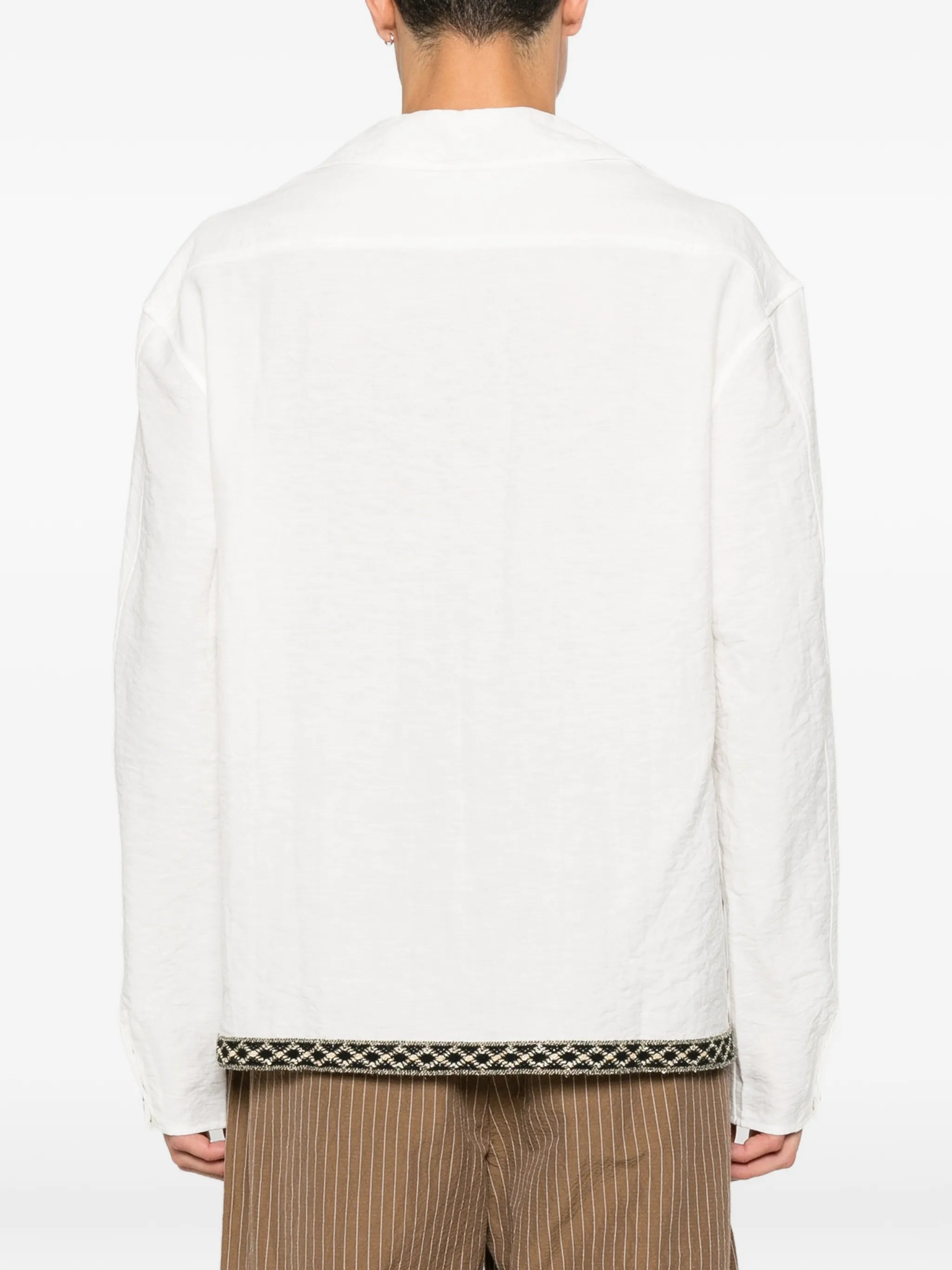 embroidered-trim front-tie shirt