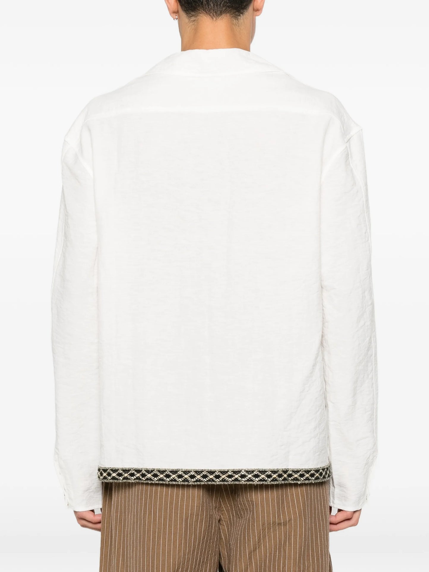 embroidered-trim front-tie shirt