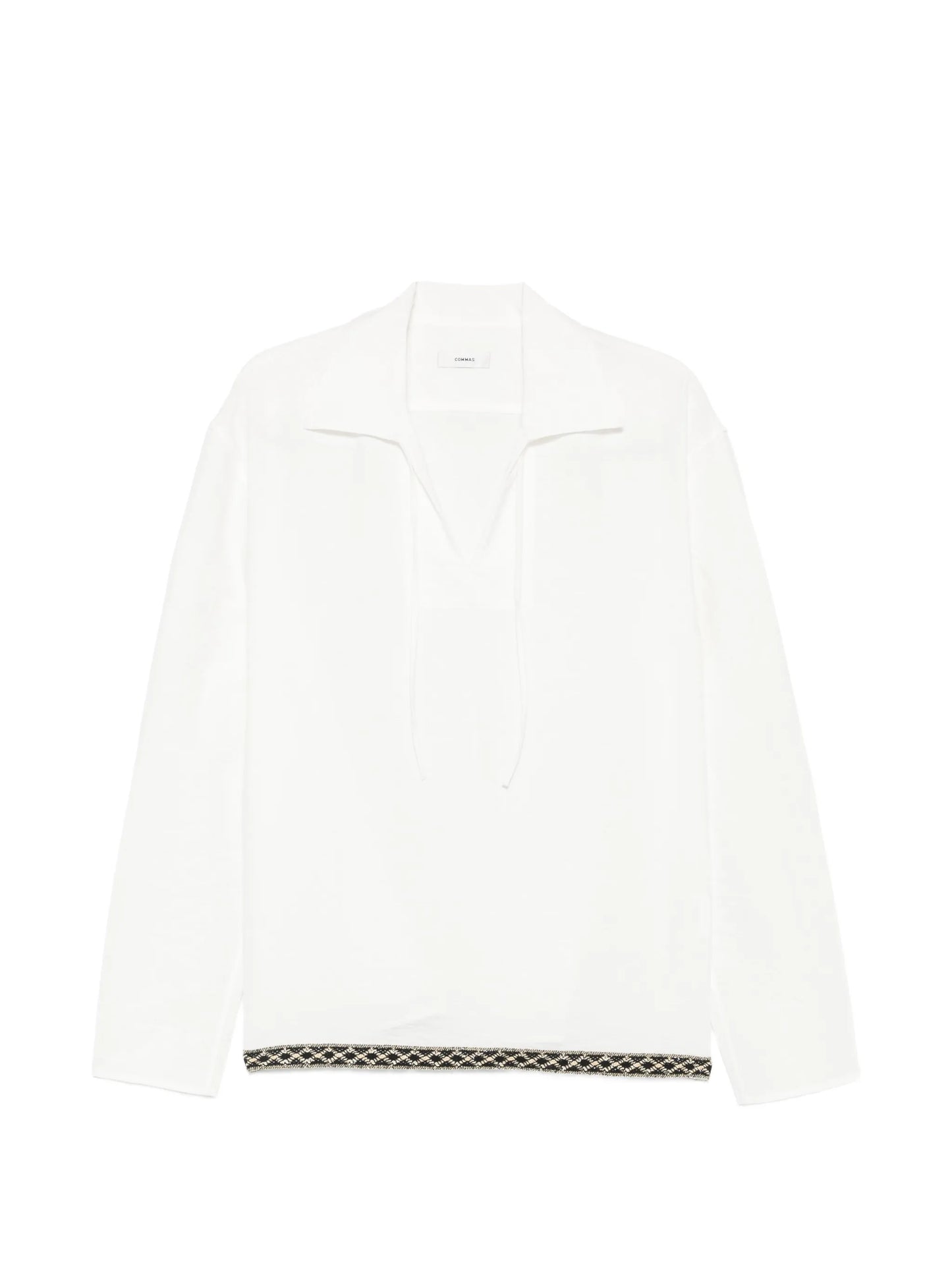embroidered-trim front-tie shirt