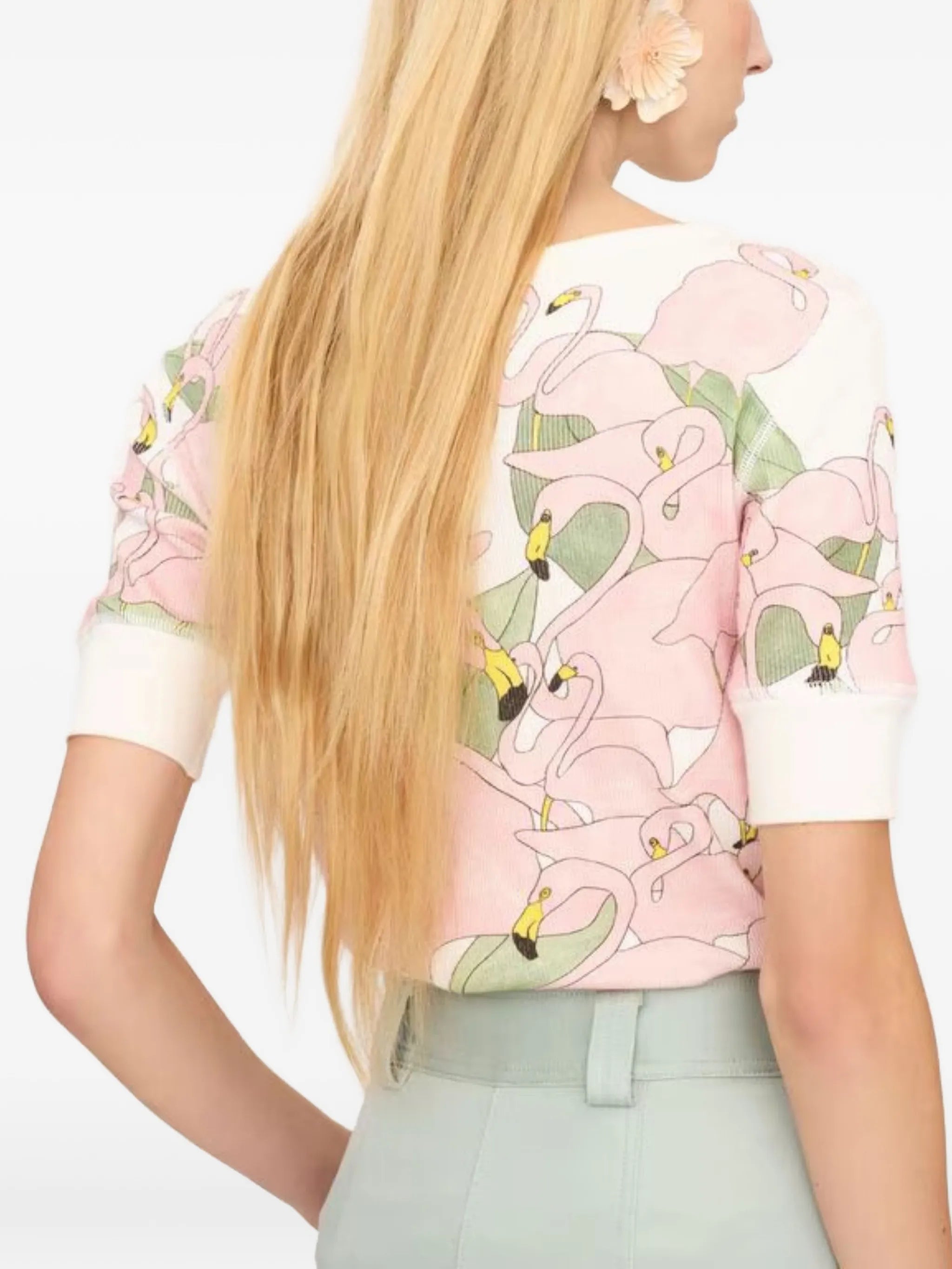 flamingo-print T-shirt