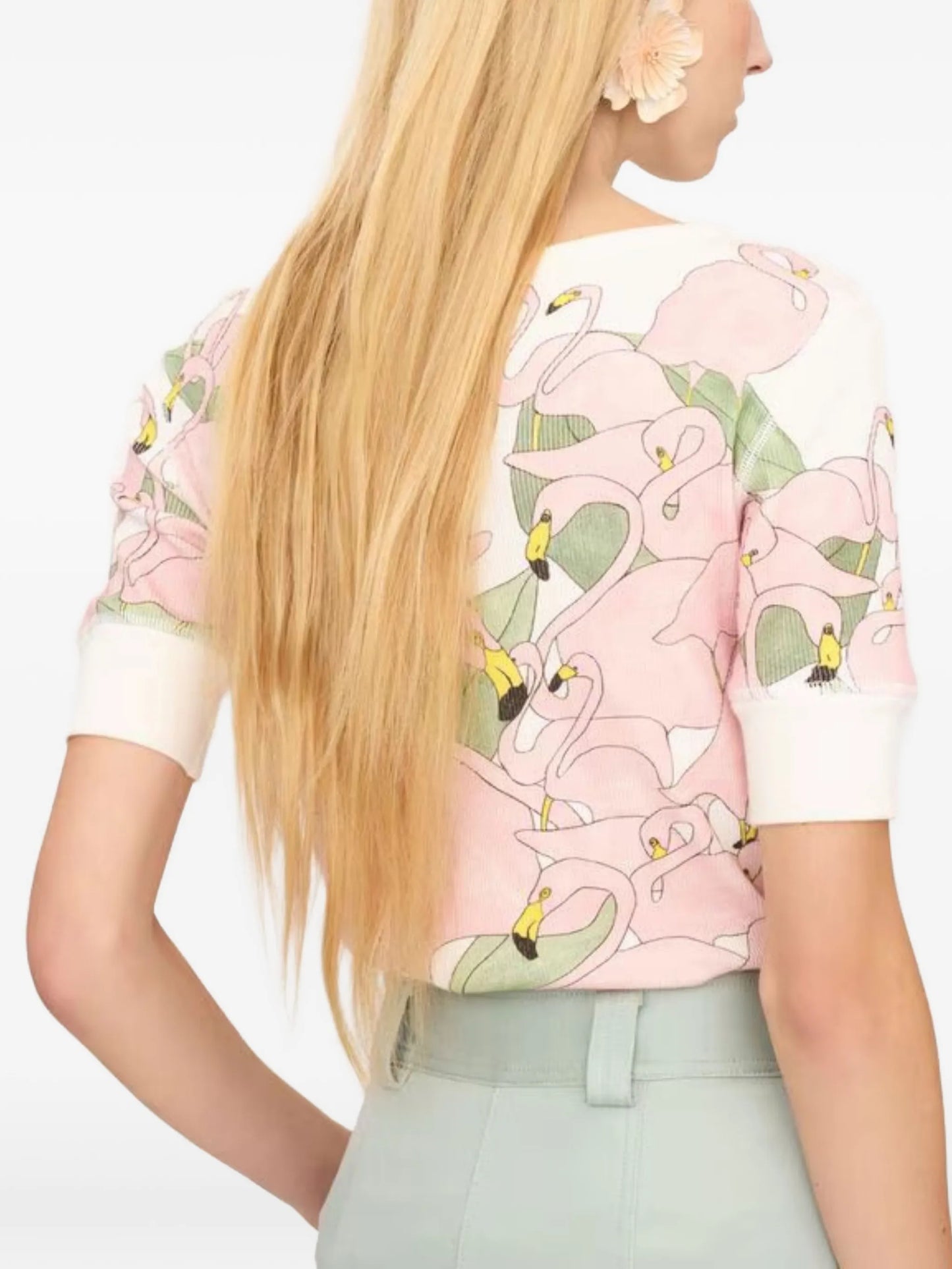 flamingo-print T-shirt