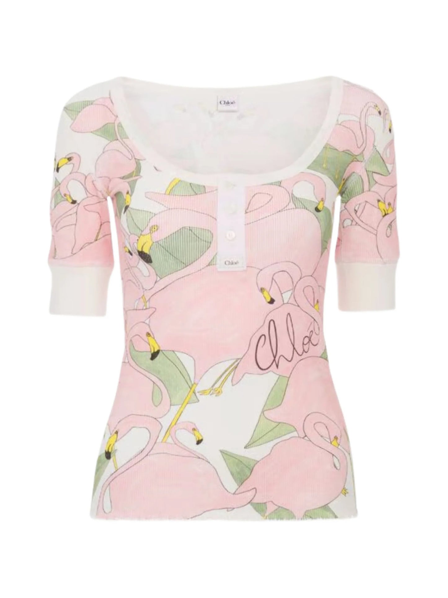 flamingo-print T-shirt