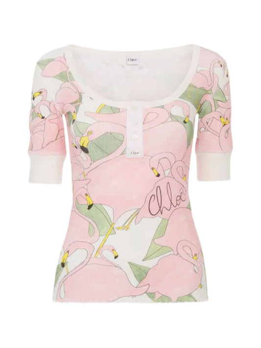flamingo-print T-shirt