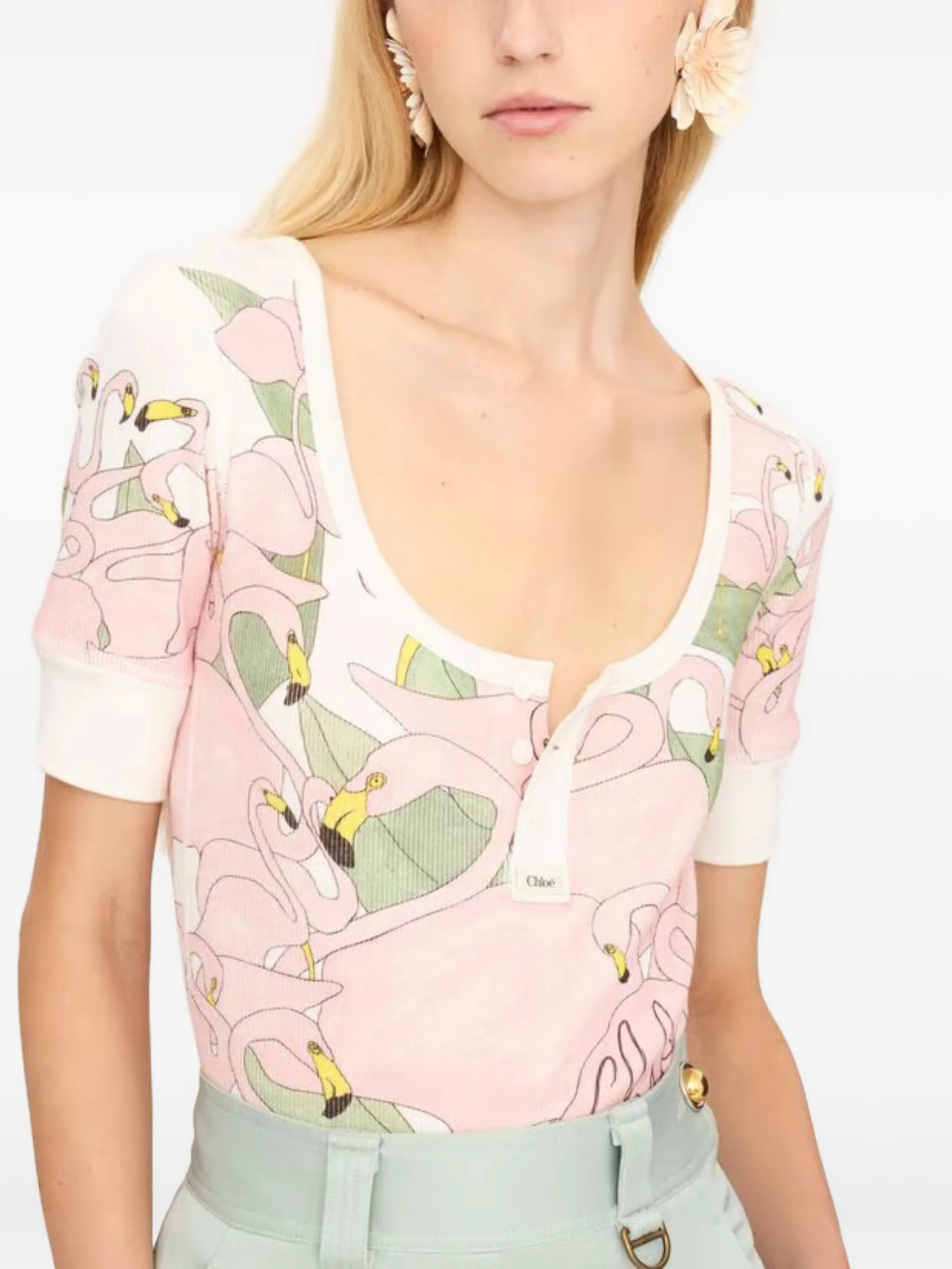 flamingo-print T-shirt