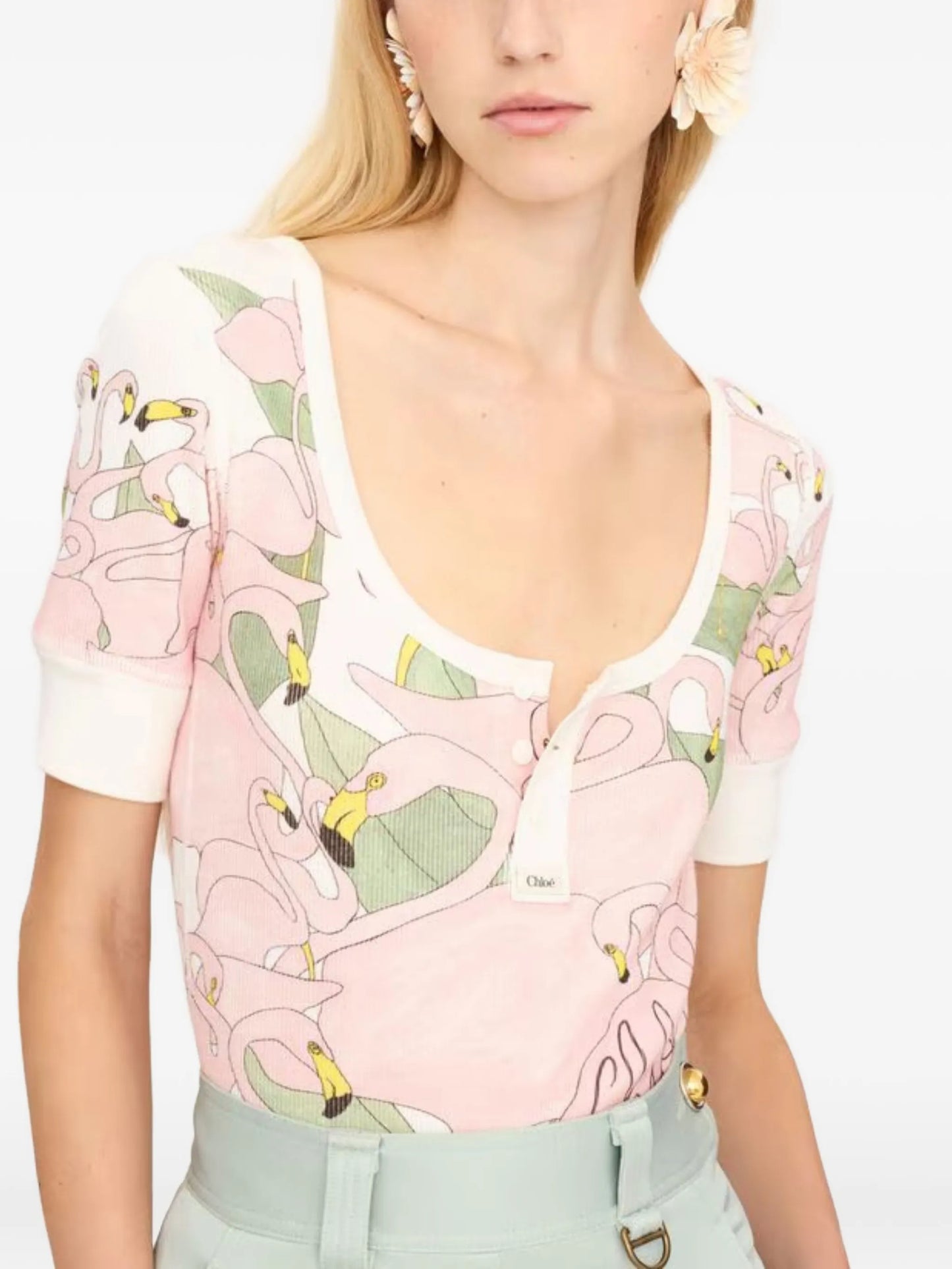 flamingo-print T-shirt
