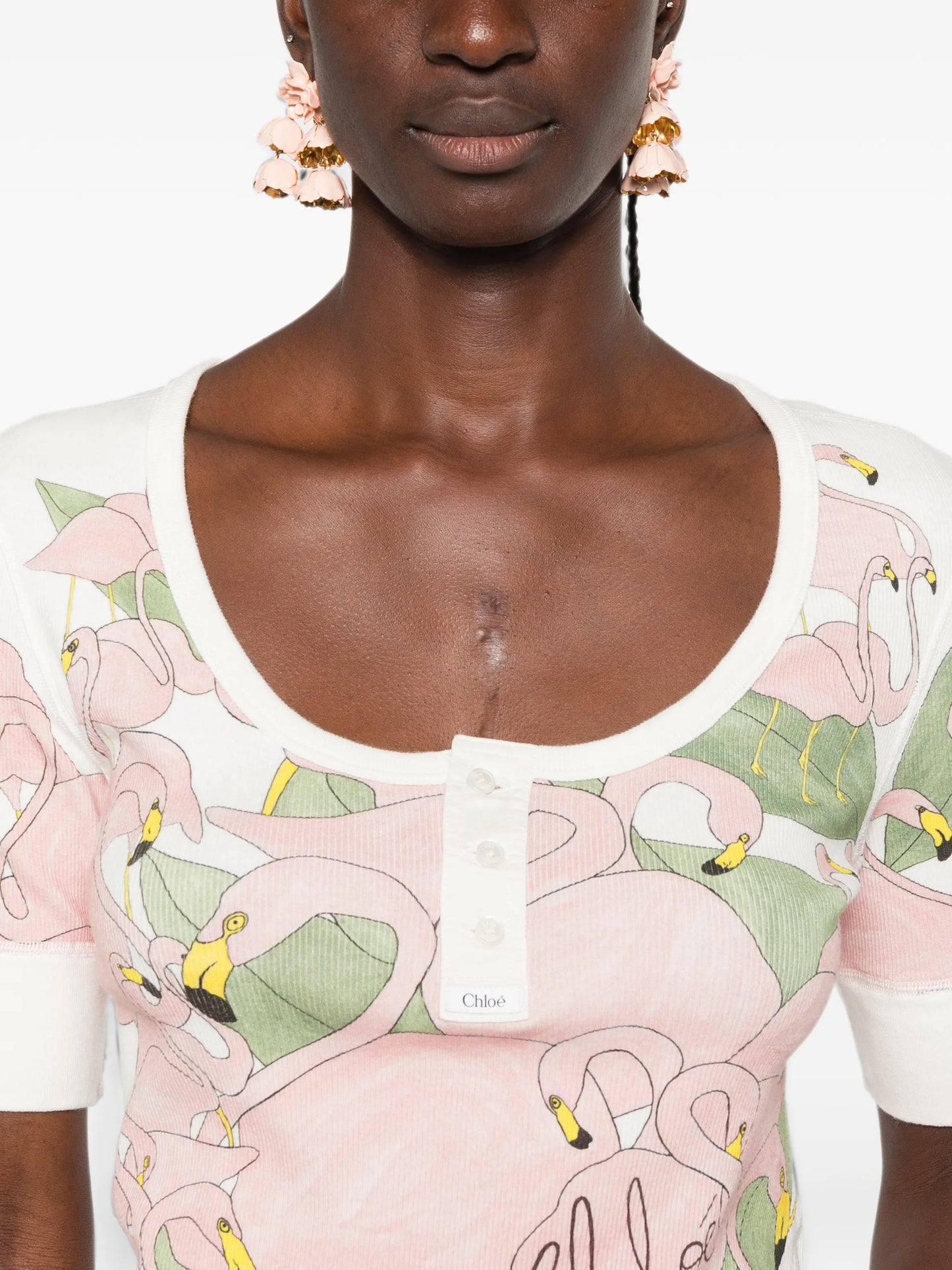 flamingo-print T-shirt