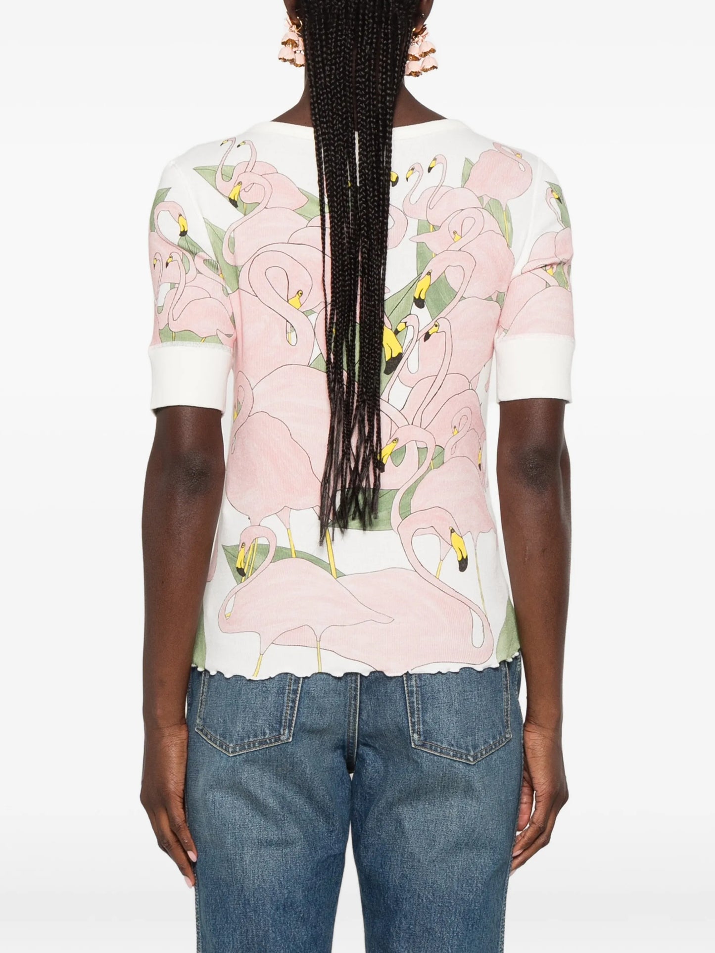 flamingo-print T-shirt