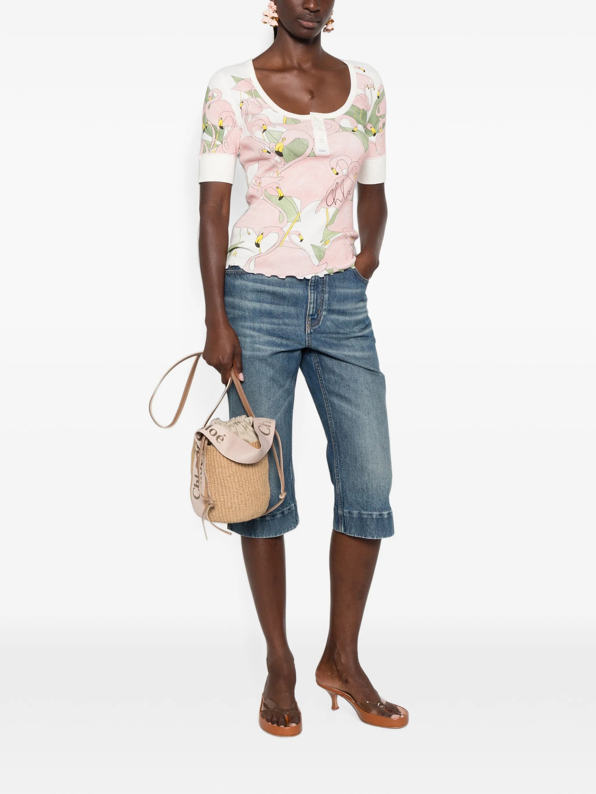flamingo-print T-shirt