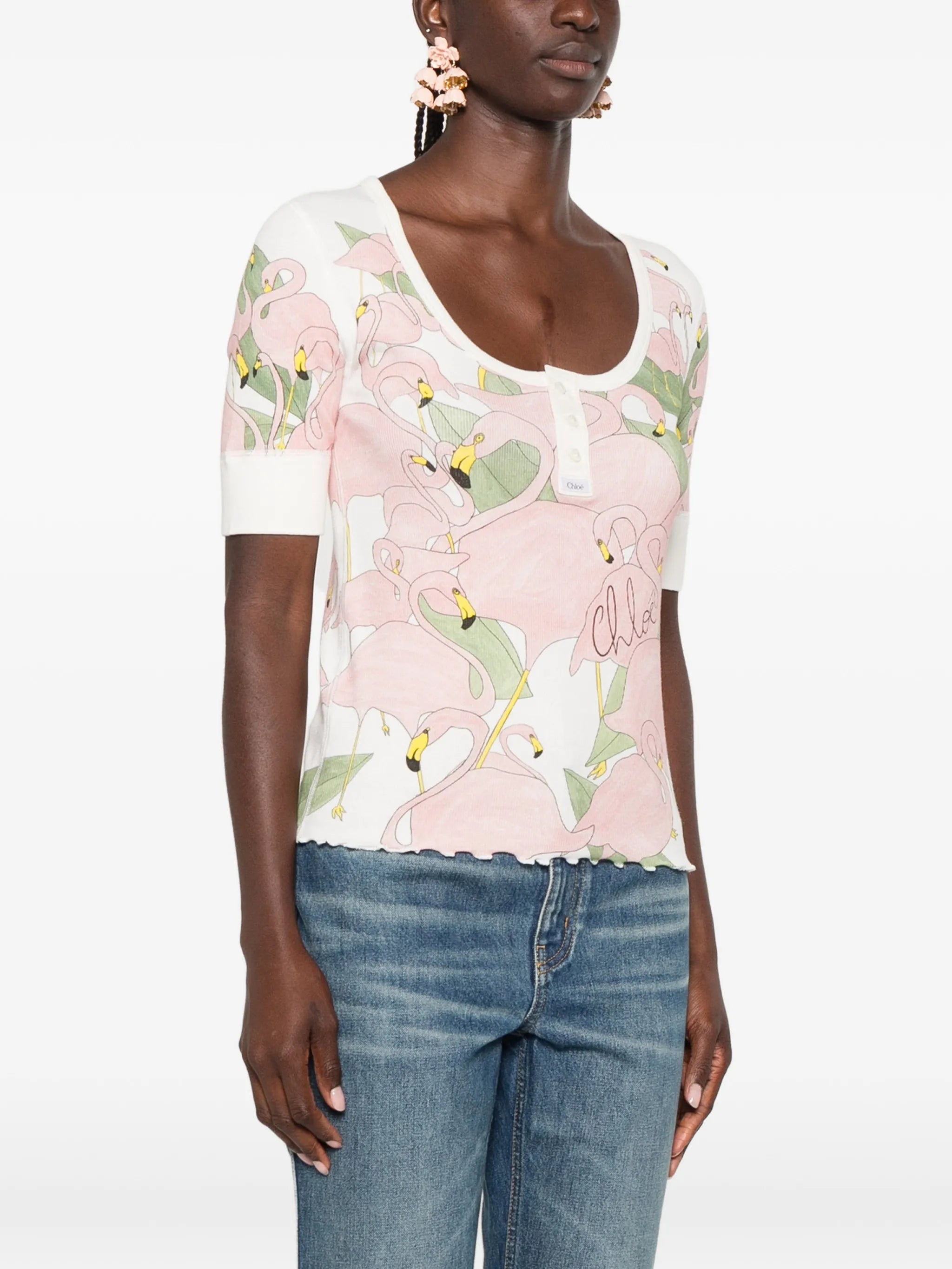 flamingo-print T-shirt