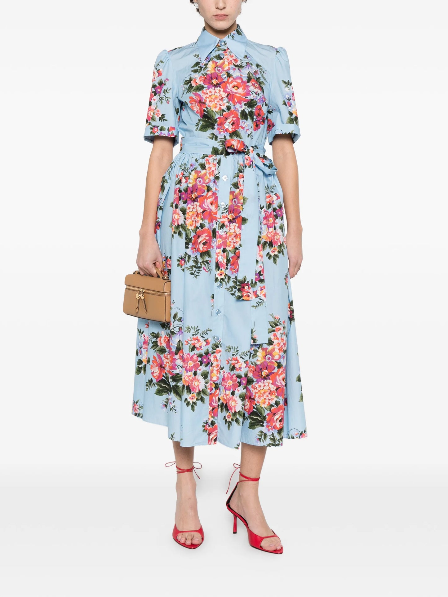 floral-print belted midi dress