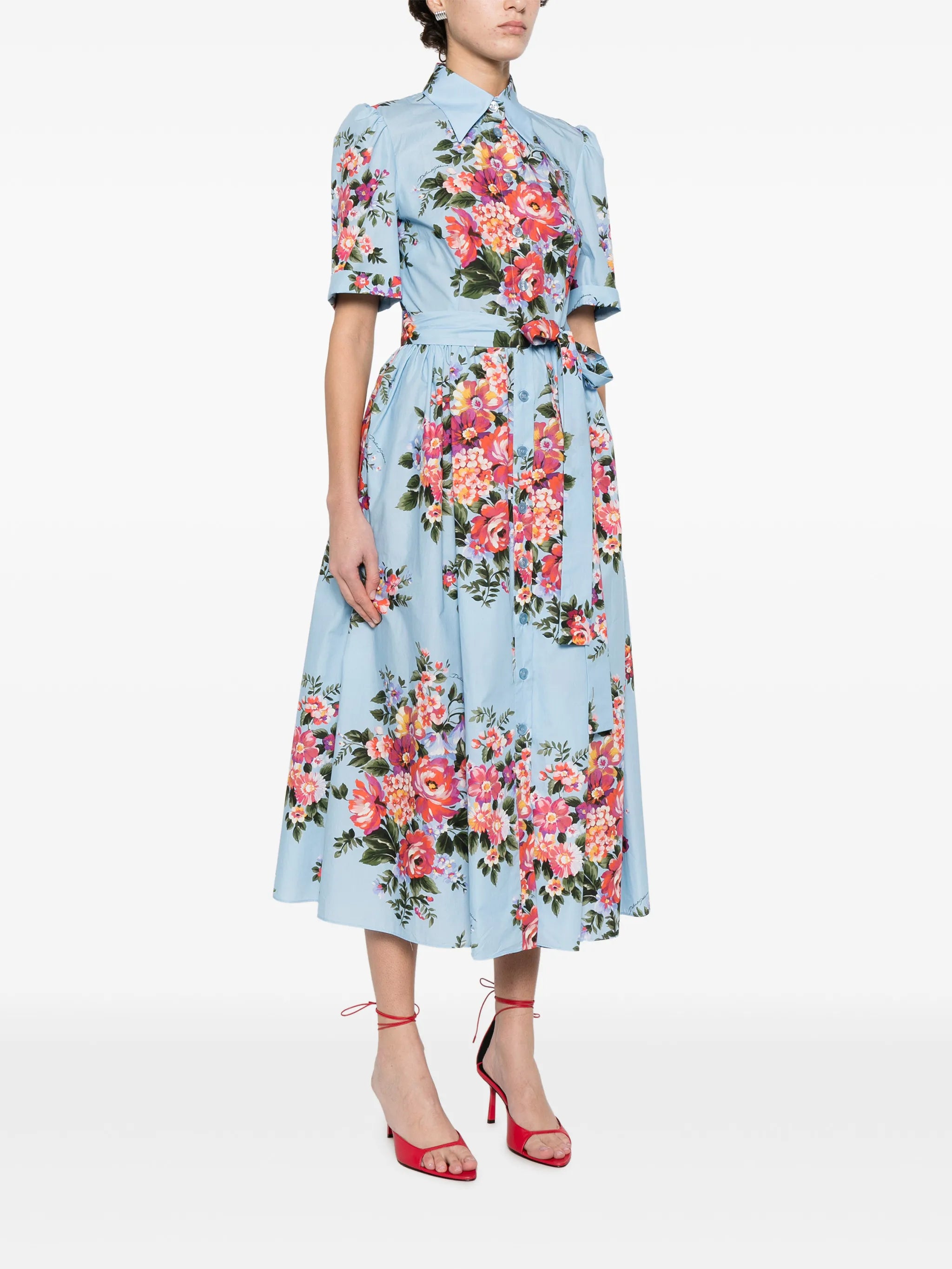 floral-print belted midi dress