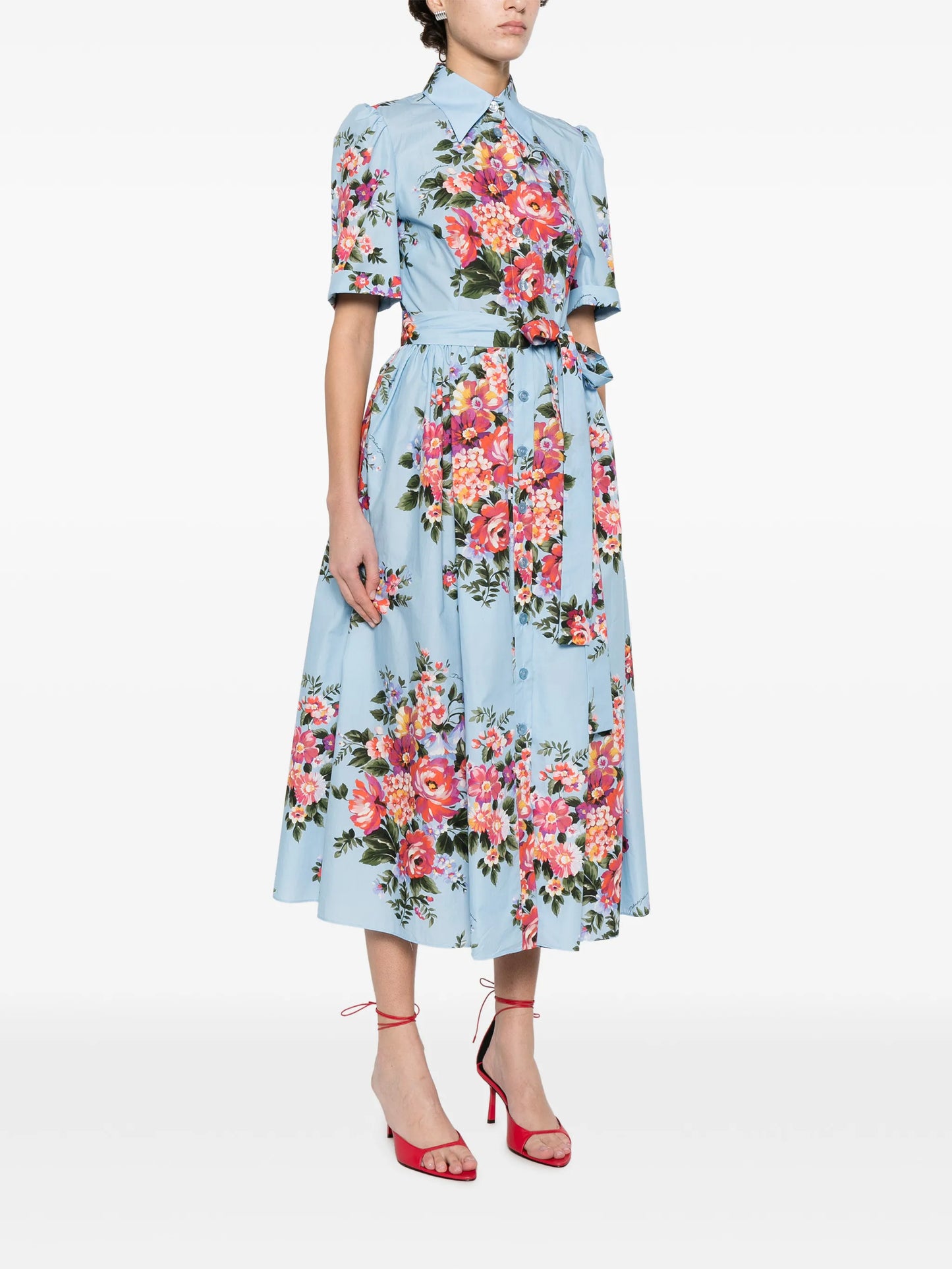 floral-print belted midi dress