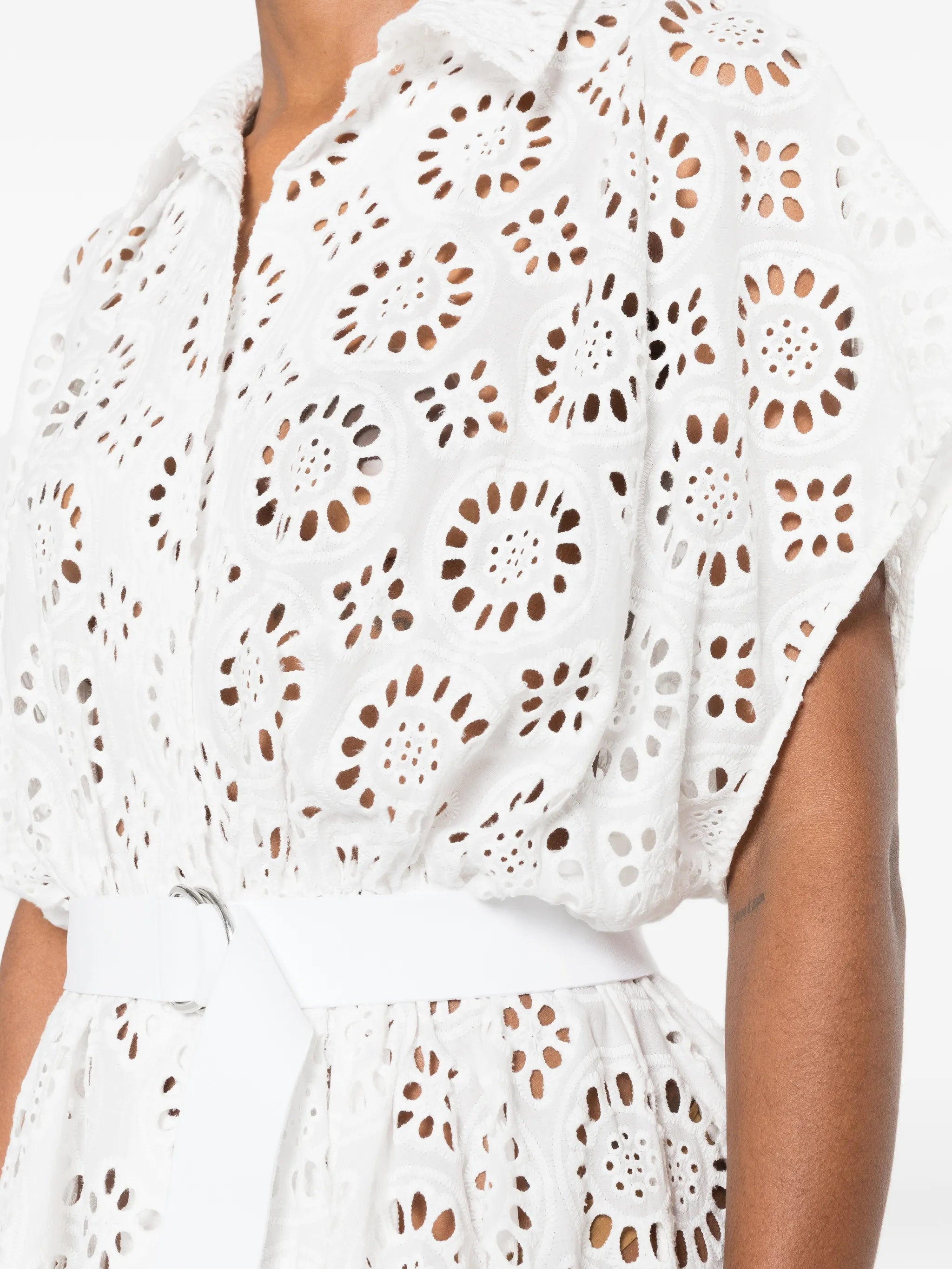 broderie-anglaise belted dress