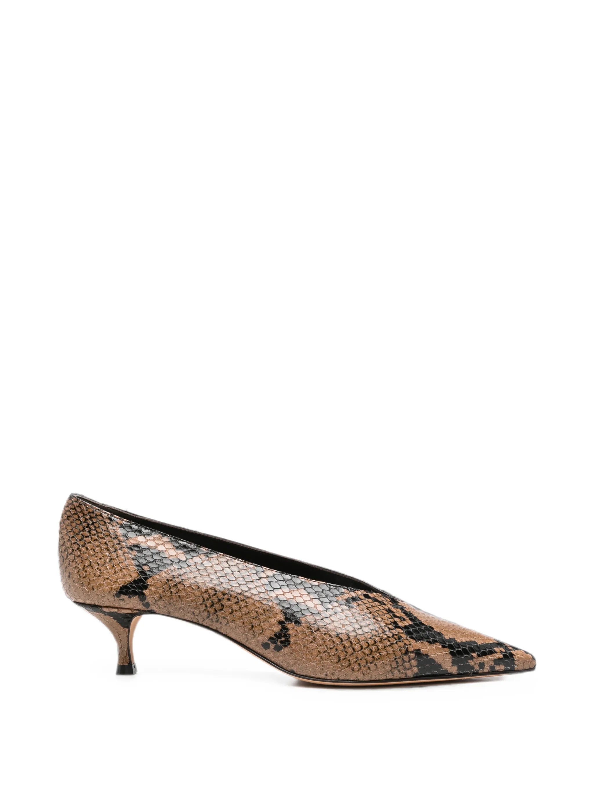Babouche snake-effect heeled pumps