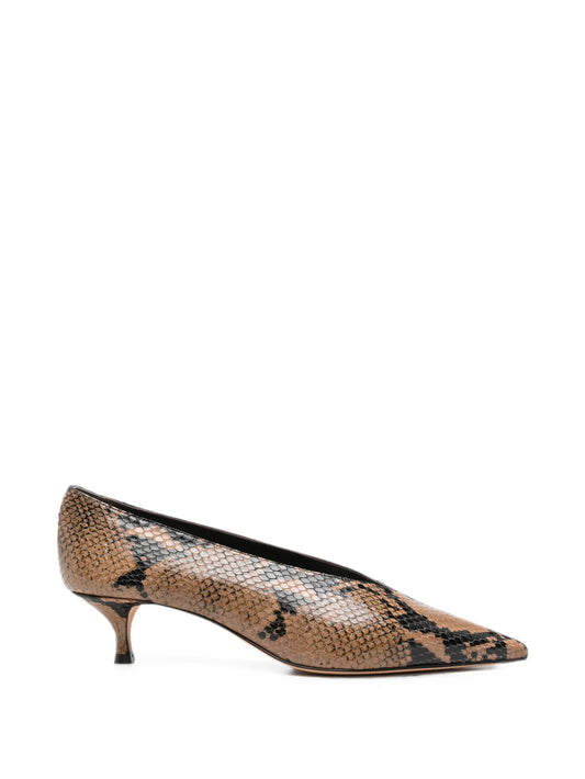 Babouche snake-effect heeled pumps