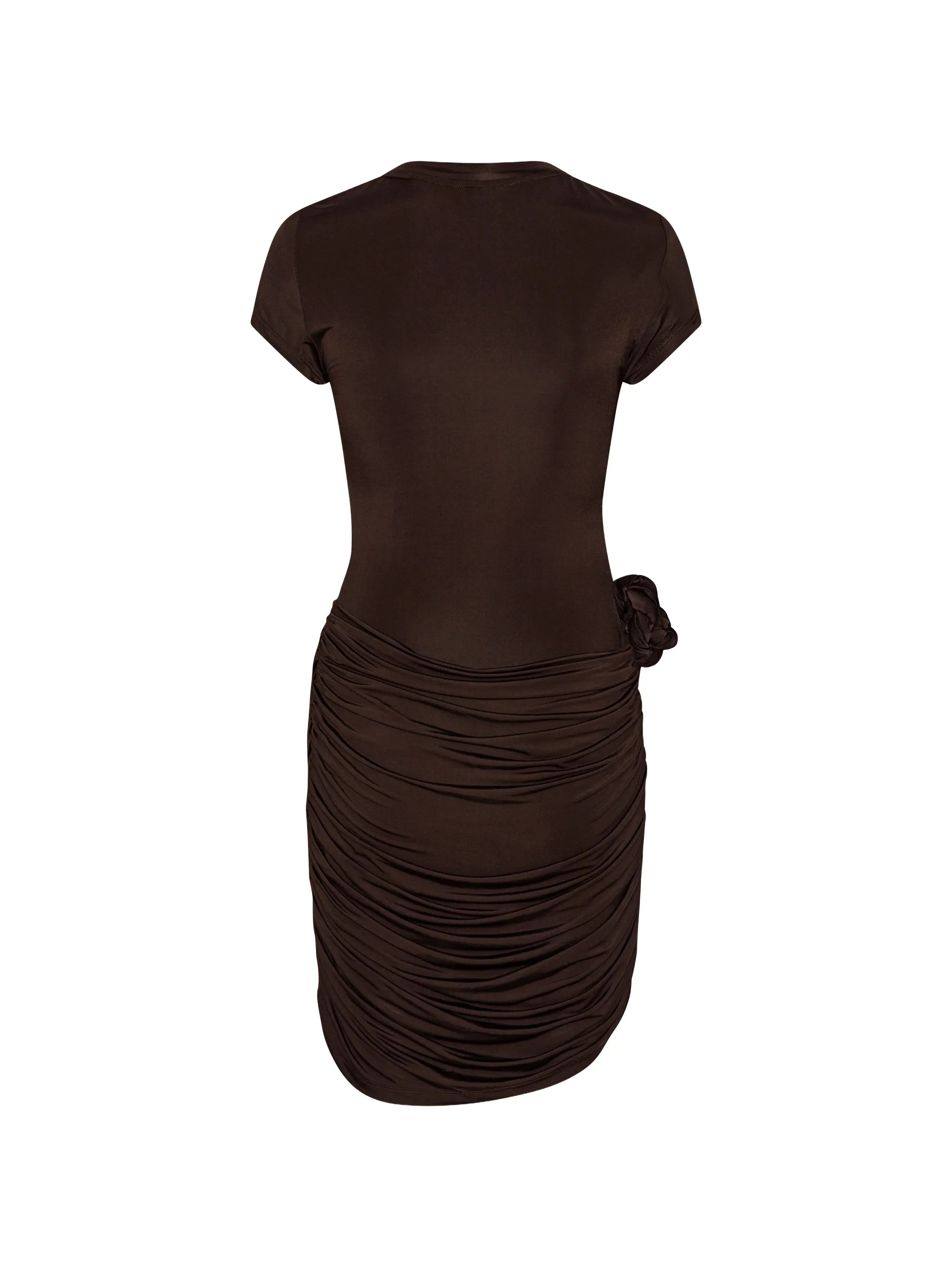 draped flower mini dress