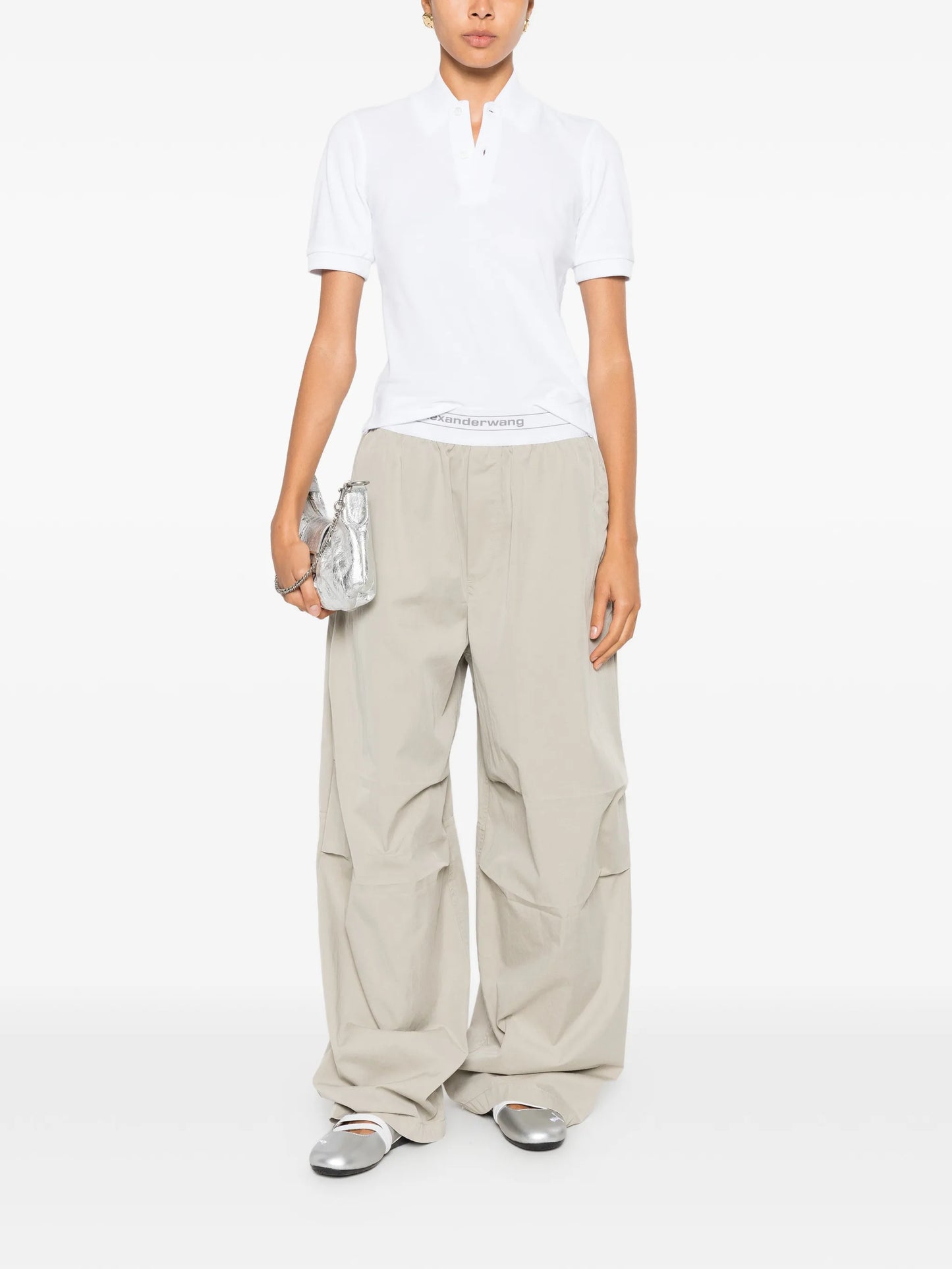 logo-elastic pleated-knee trousers